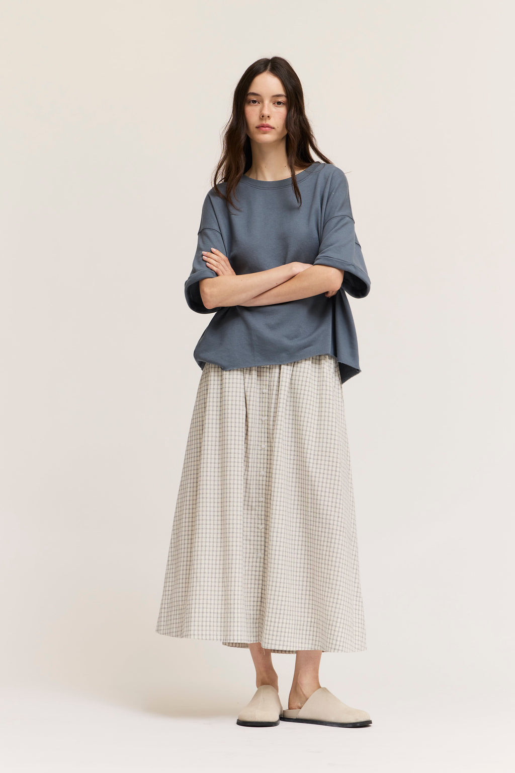 Plaid Button Down Skirt in Black