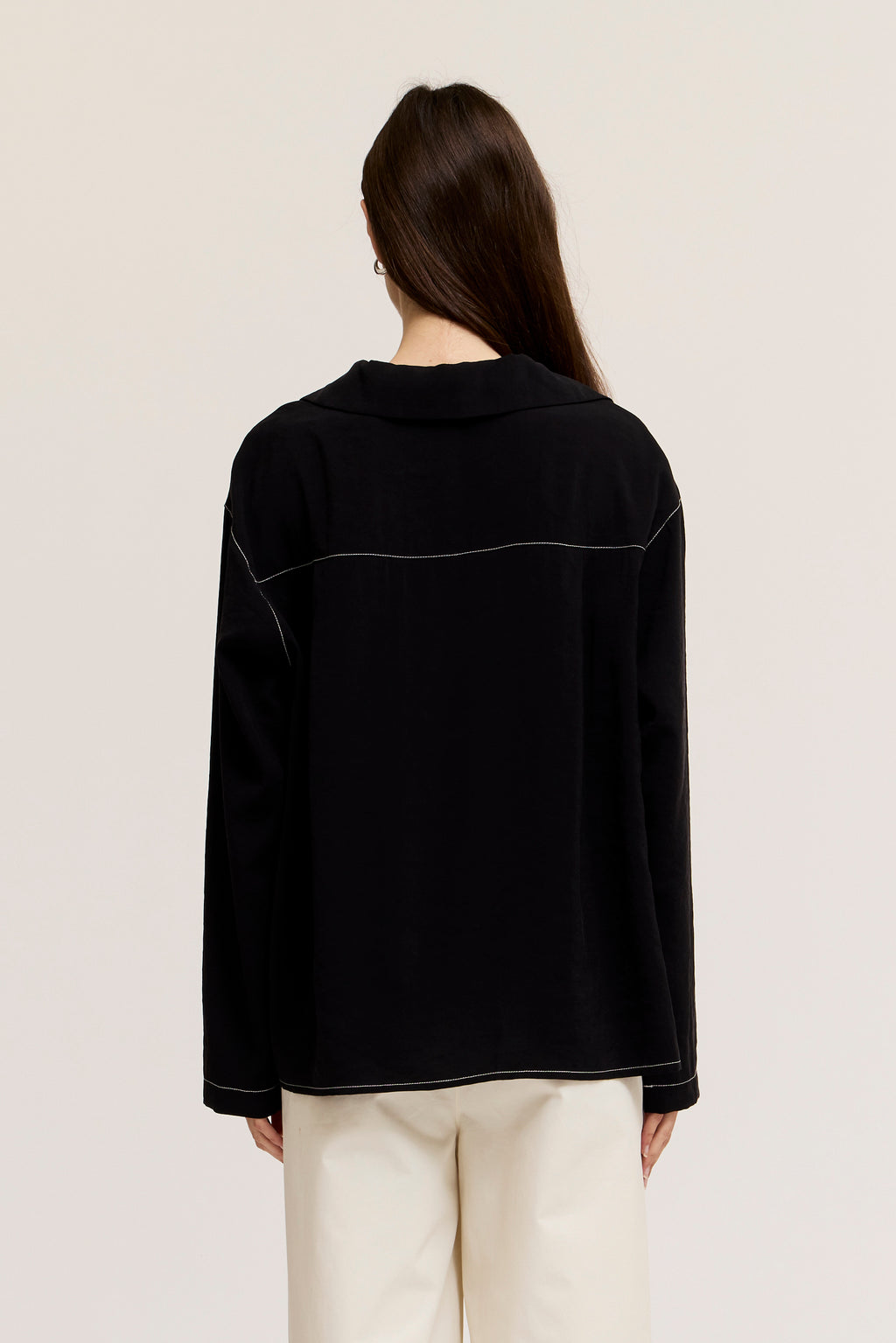 Contrast Stitch Collared Shirt in Black
