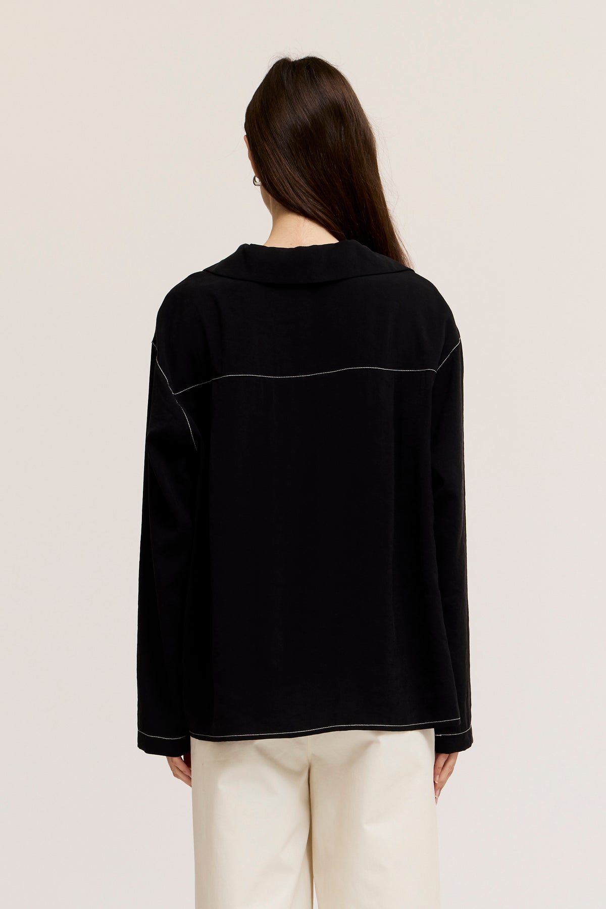 Contrast Stitch Collared Shirt in Black