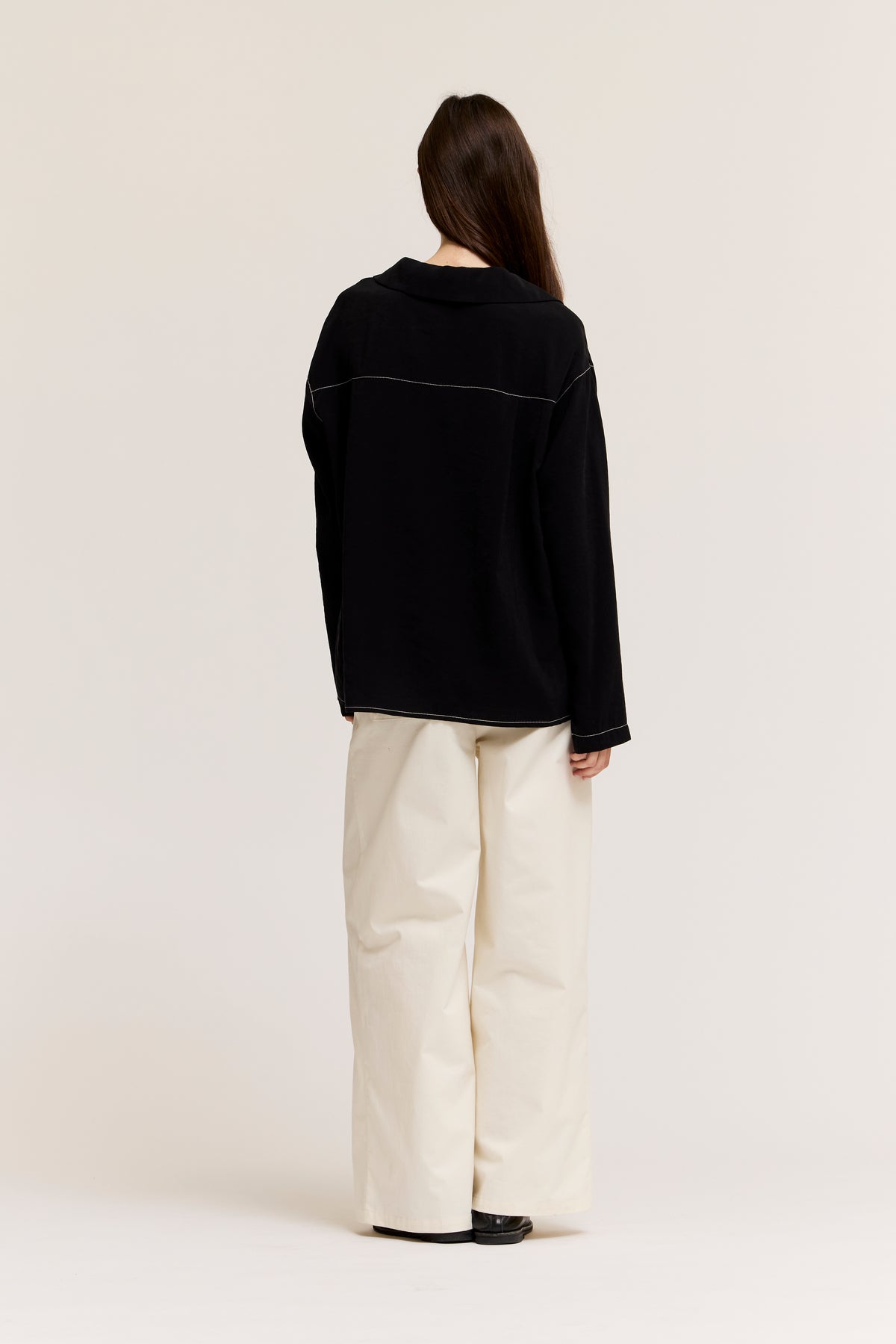 Contrast Stitch Collared Shirt in Black