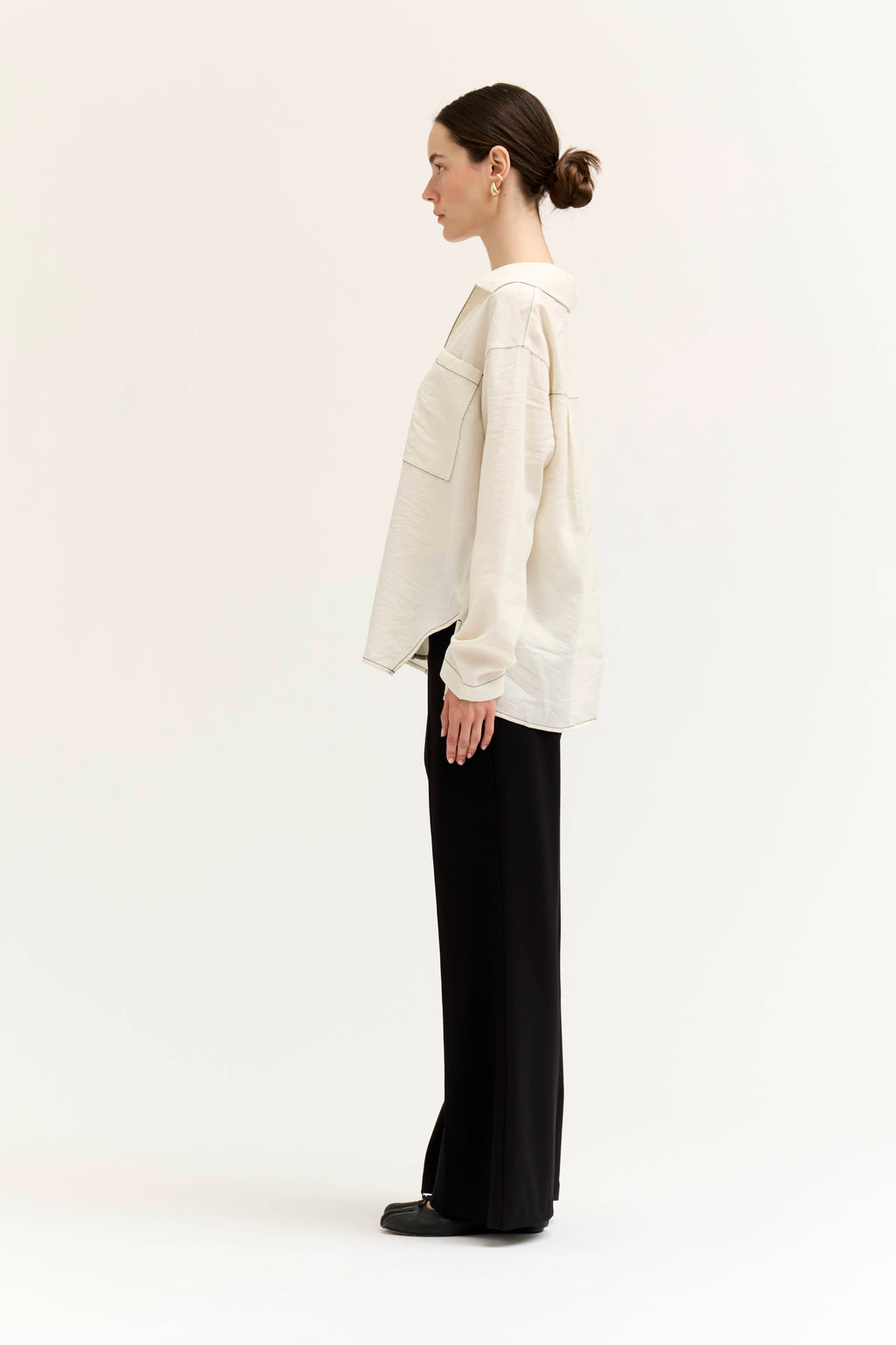 Contrast Stitch Collared Shirt in Soy
