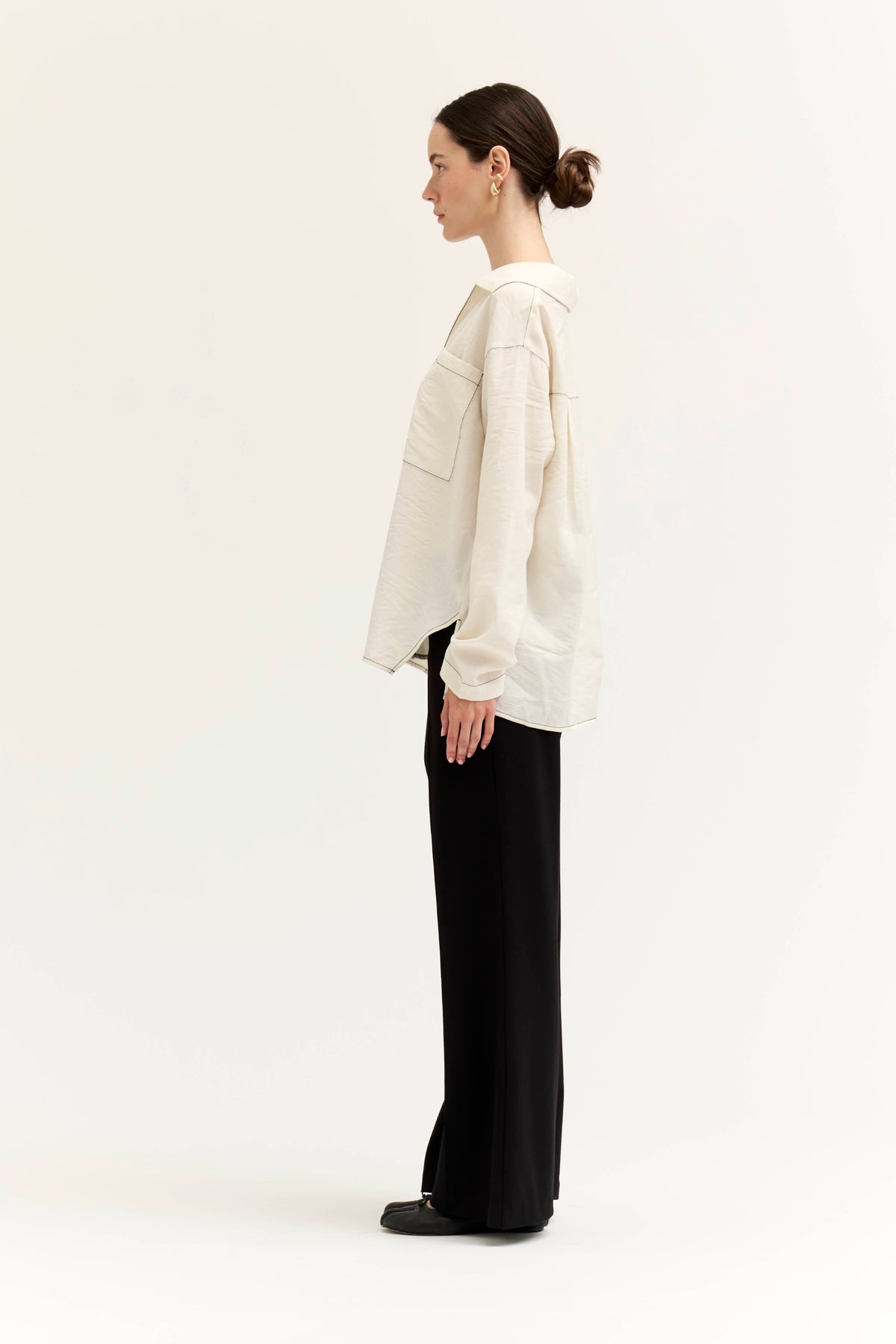 Contrast Stitch Collared Shirt in Soy