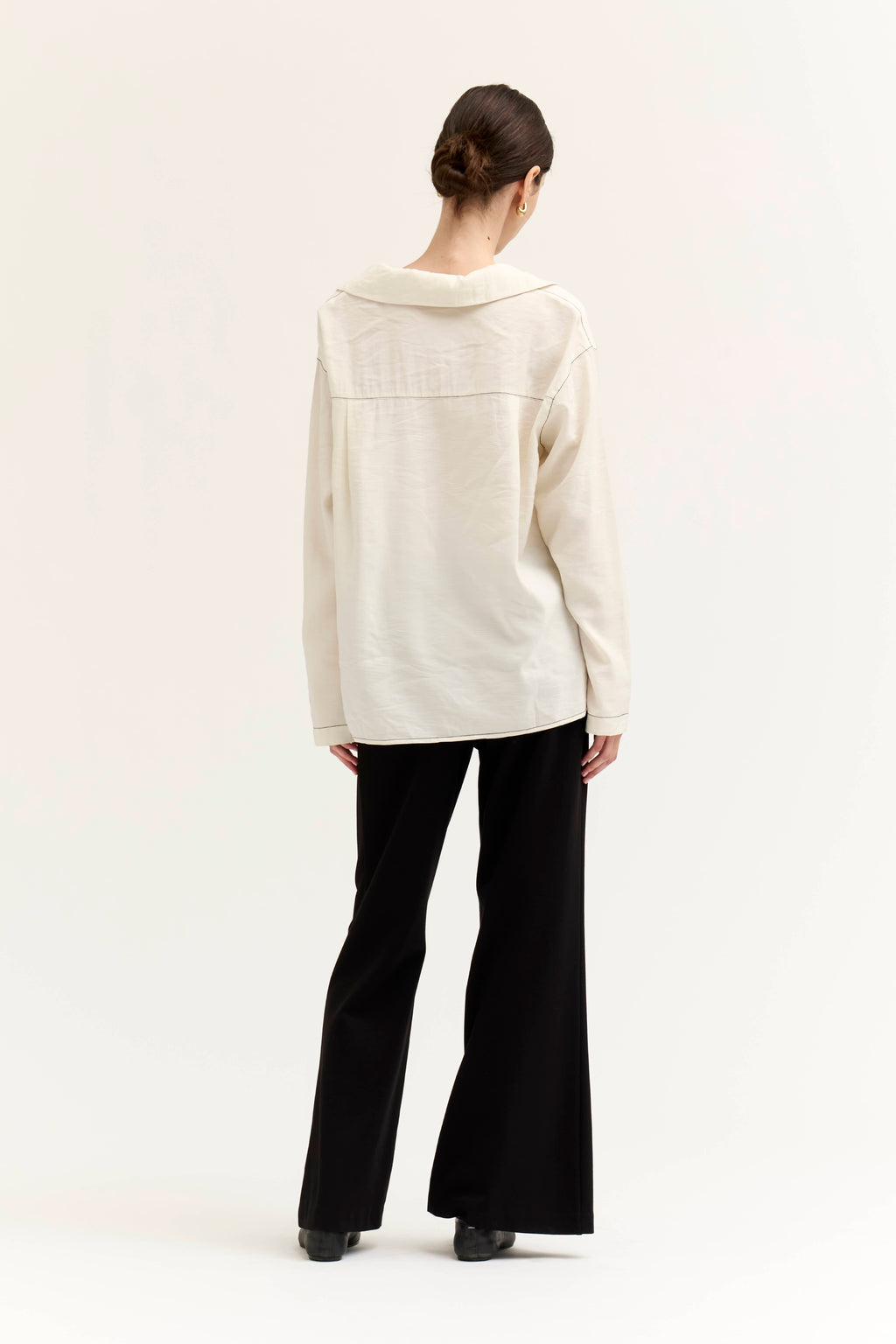 Contrast Stitch Collared Shirt in Soy