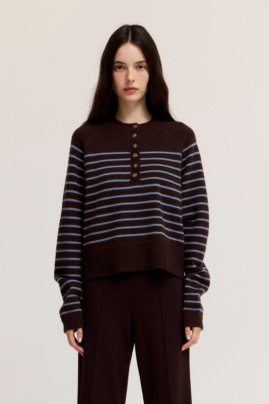 Knit Stripe Henley in Choco Blue