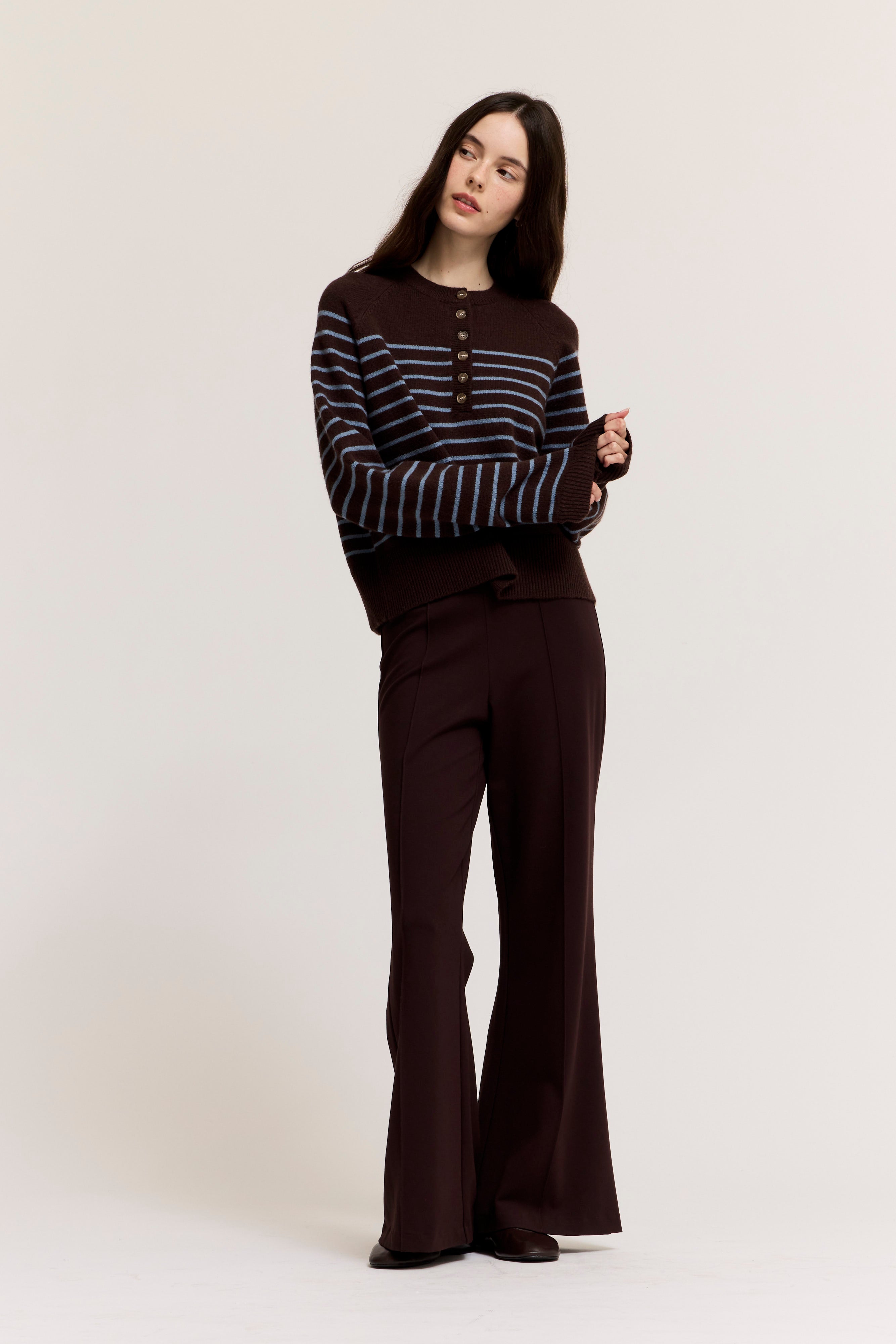 Knit Stripe Henley in Choco Blue