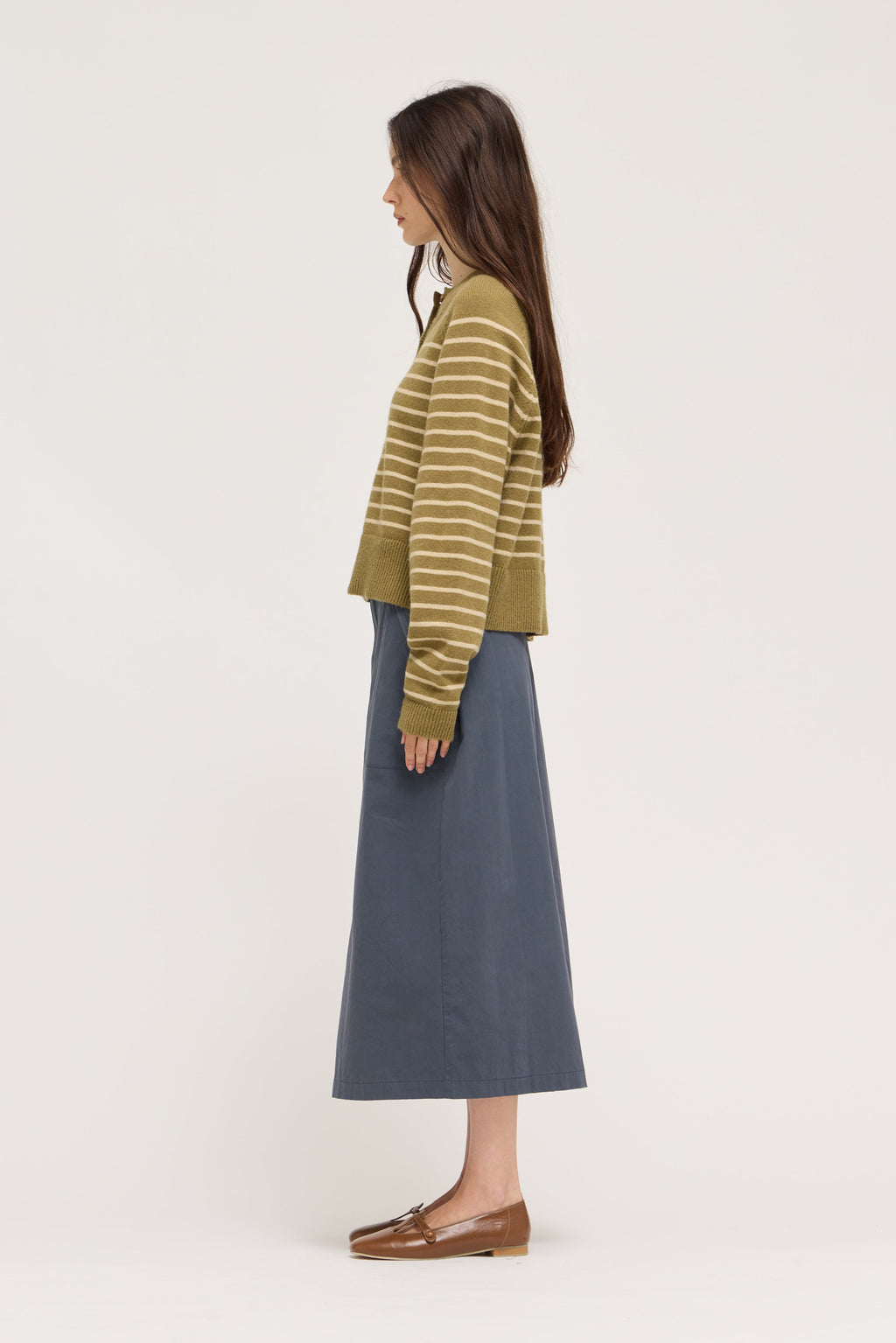 Knit Stripe Henley in Fatigue Papayrus
