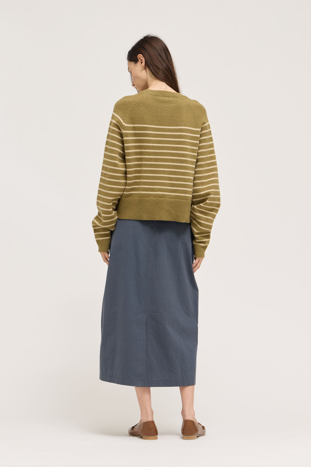 Knit Stripe Henley in Fatigue Papayrus