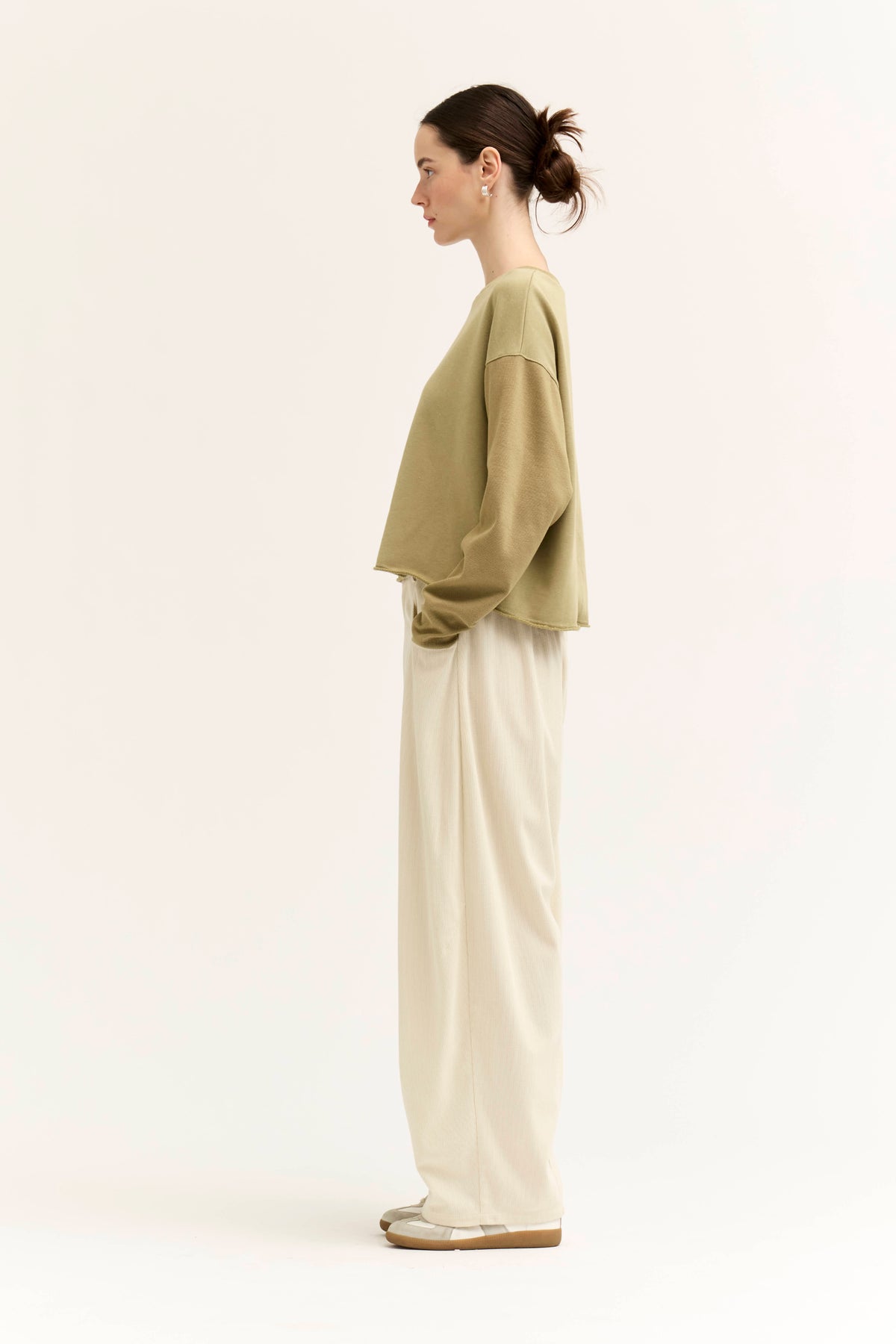 Rib And Terry Crewneck Top in Dry Sage
