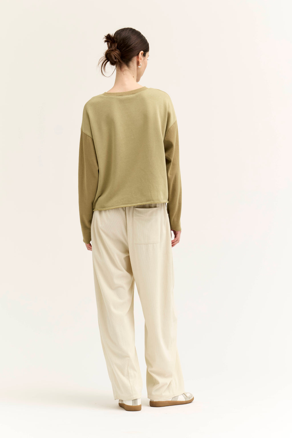 Rib And Terry Crewneck Top in Dry Sage