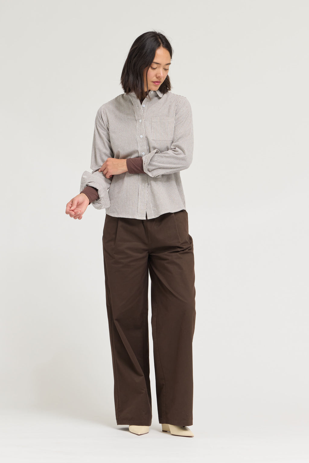 Regular Fit Cotton Stripe Shirts in Chocolate