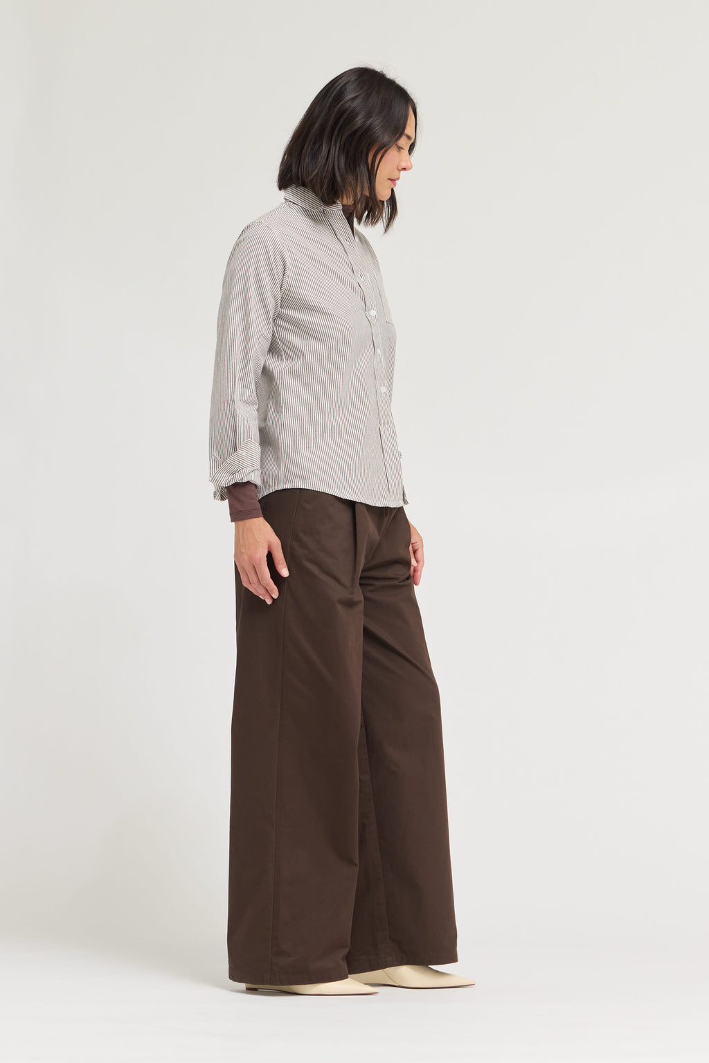 Regular Fit Cotton Stripe Shirts in Chocolate
