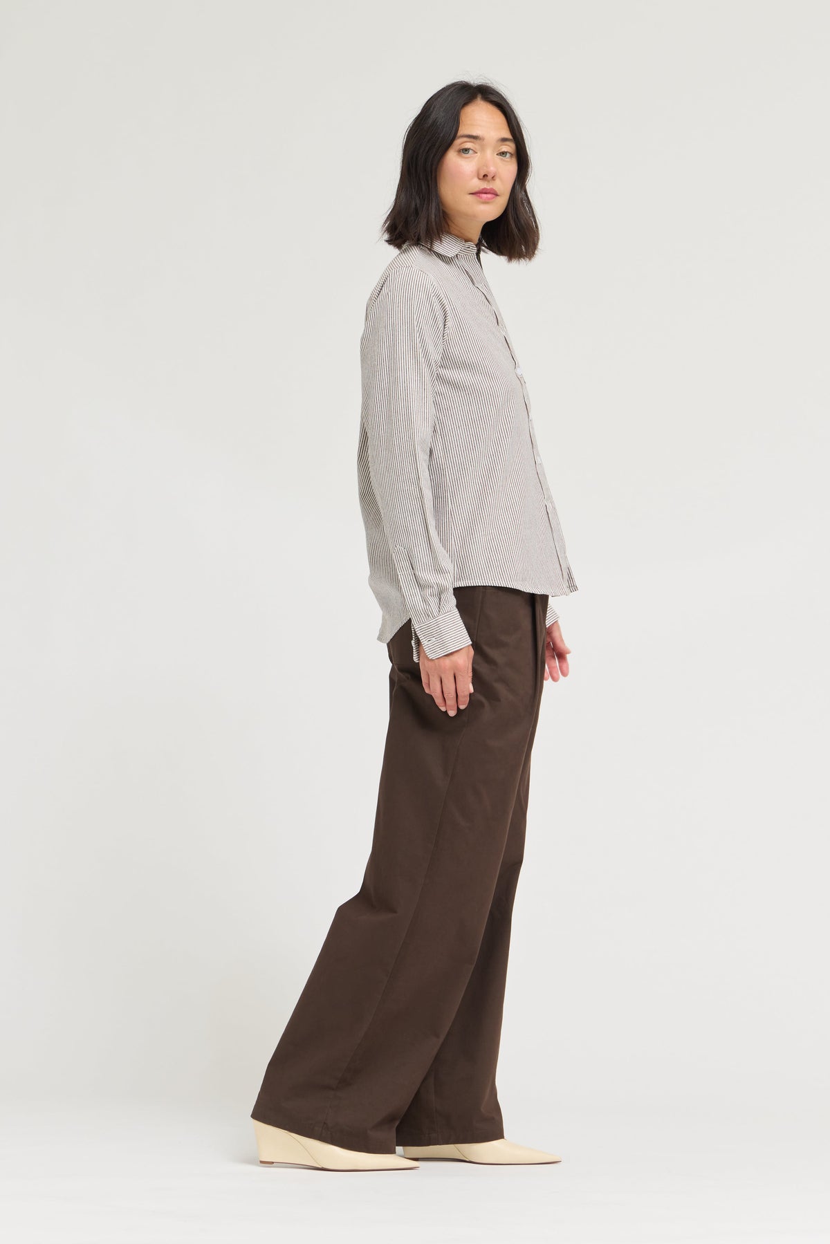 Regular Fit Cotton Stripe Shirts in Chocolate