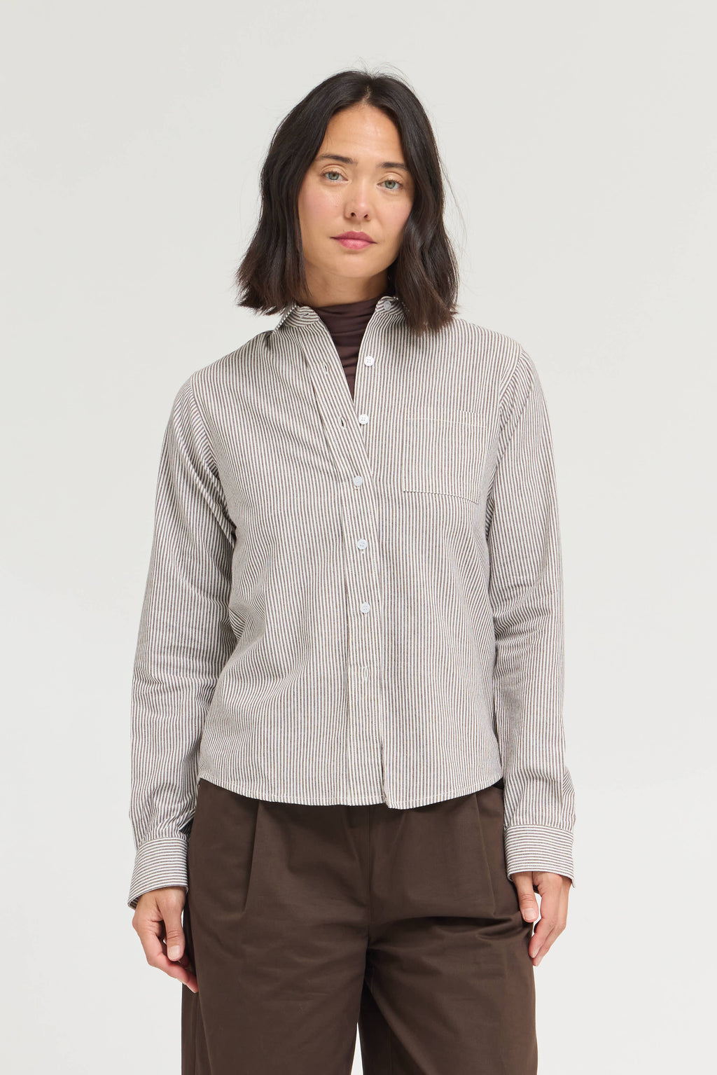 Regular Fit Cotton Stripe Shirts in Chocolate