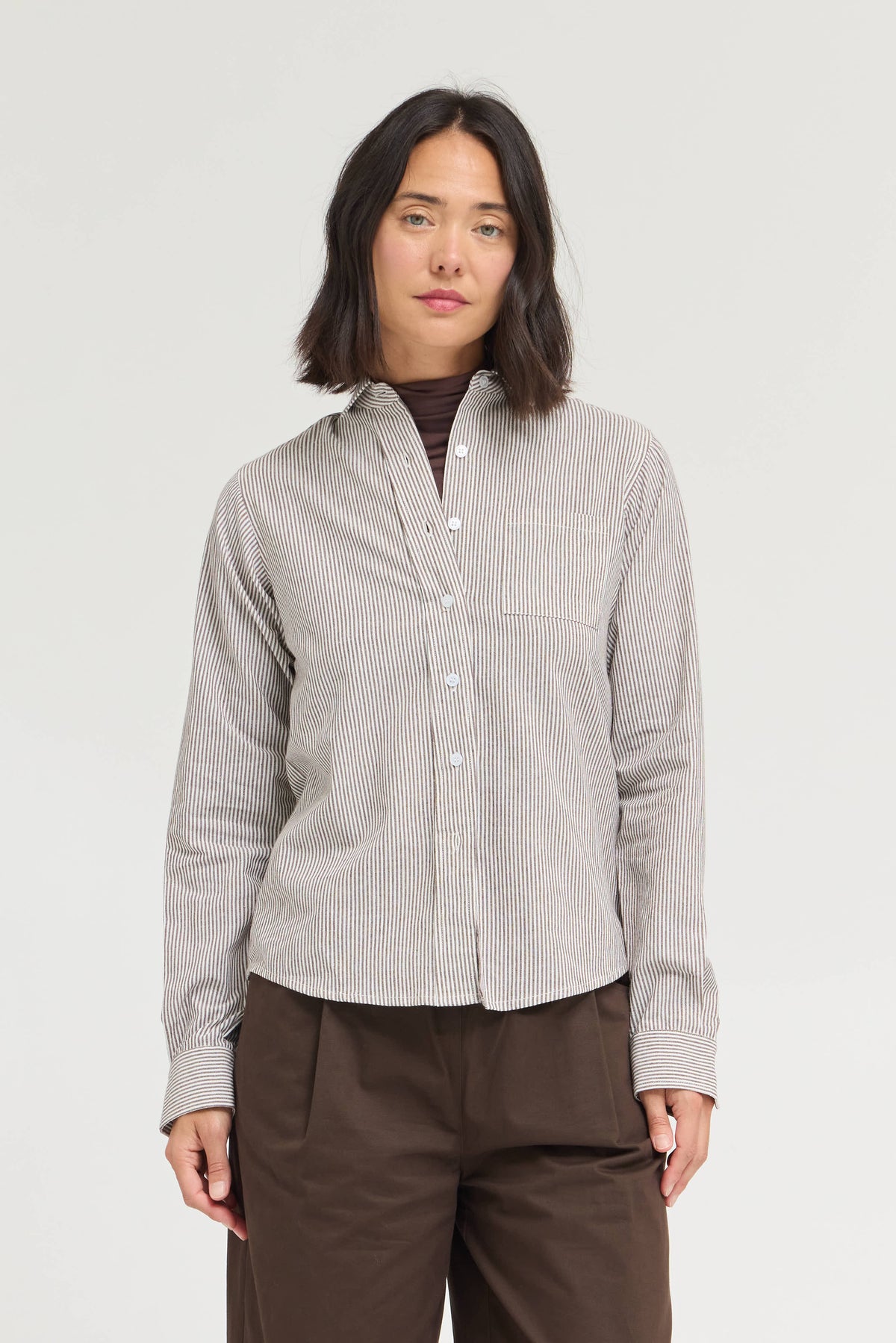 Regular Fit Cotton Stripe Shirts in Chocolate