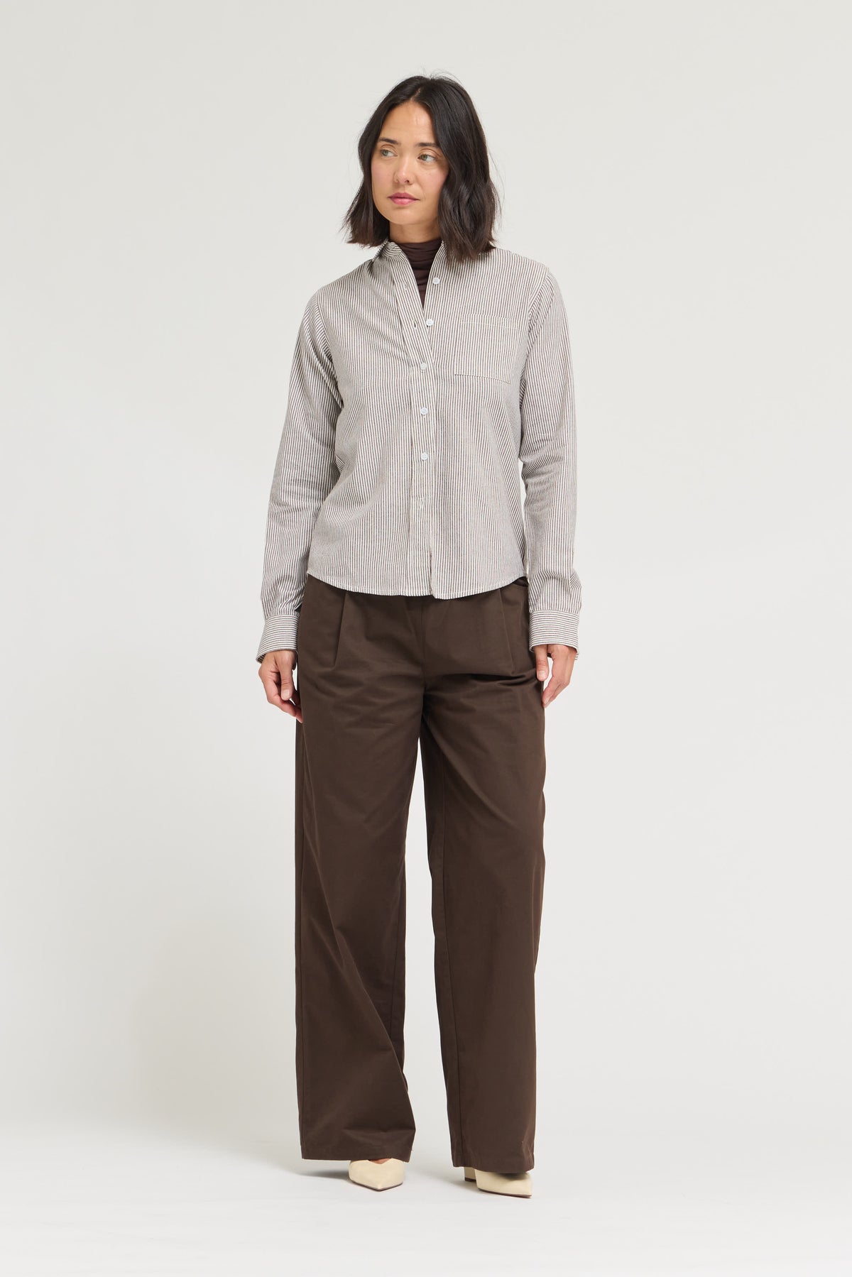 Regular Fit Cotton Stripe Shirts in Chocolate
