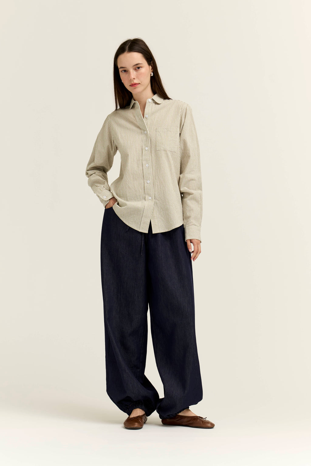 Regular Fit Cotton Stripe Shirts in Dry Herb