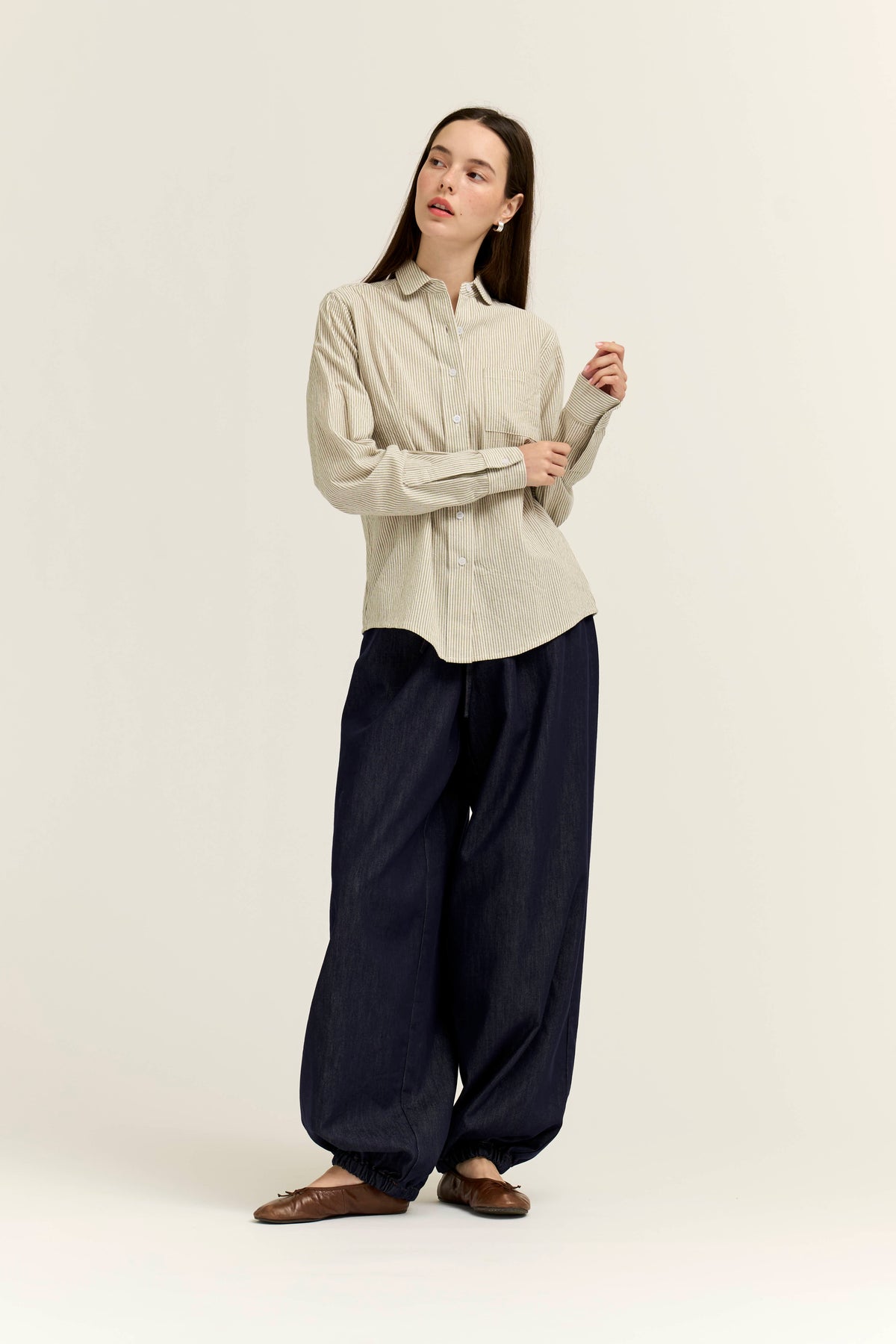 Regular Fit Cotton Stripe Shirts in Dry Herb