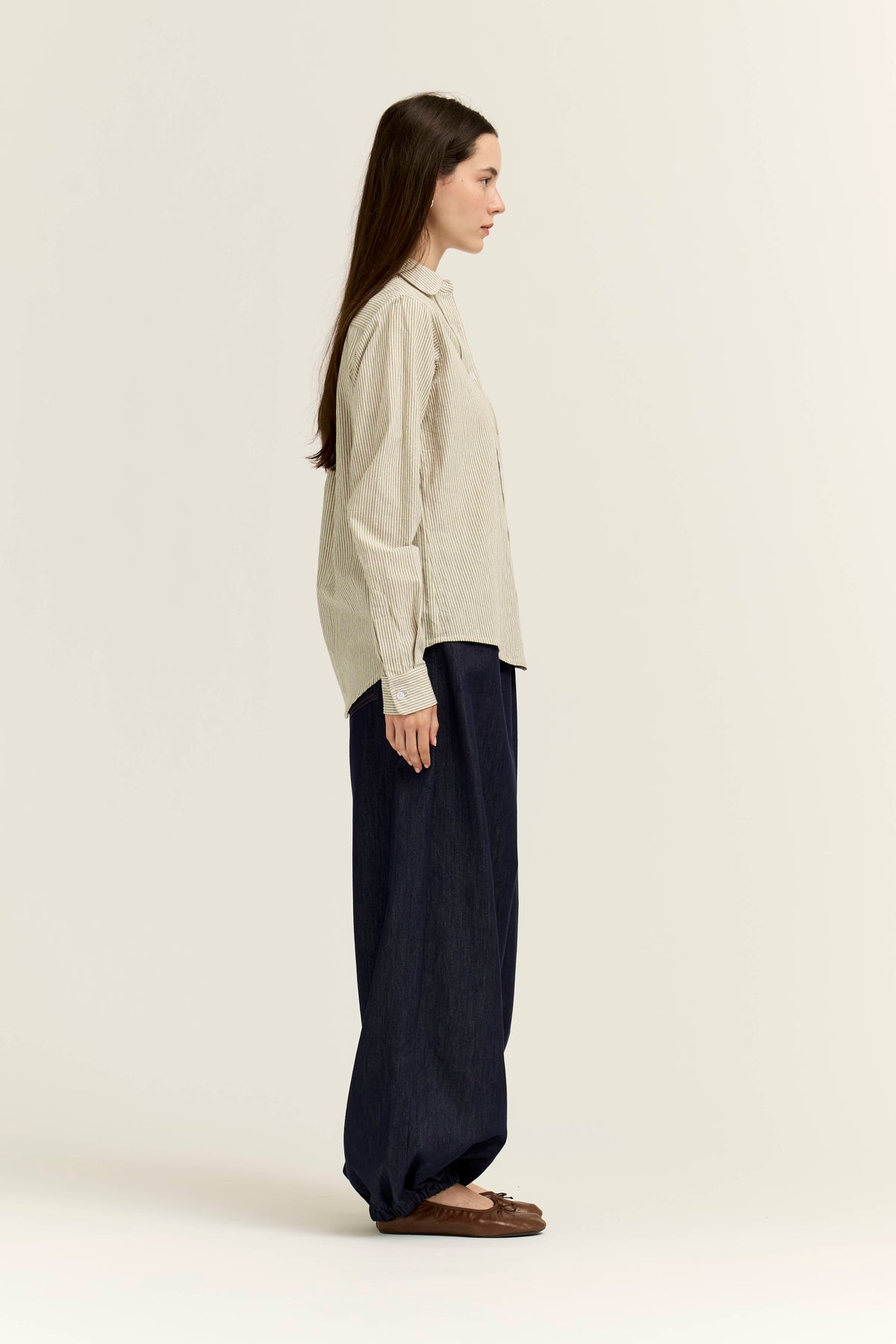 Regular Fit Cotton Stripe Shirts in Dry Herb