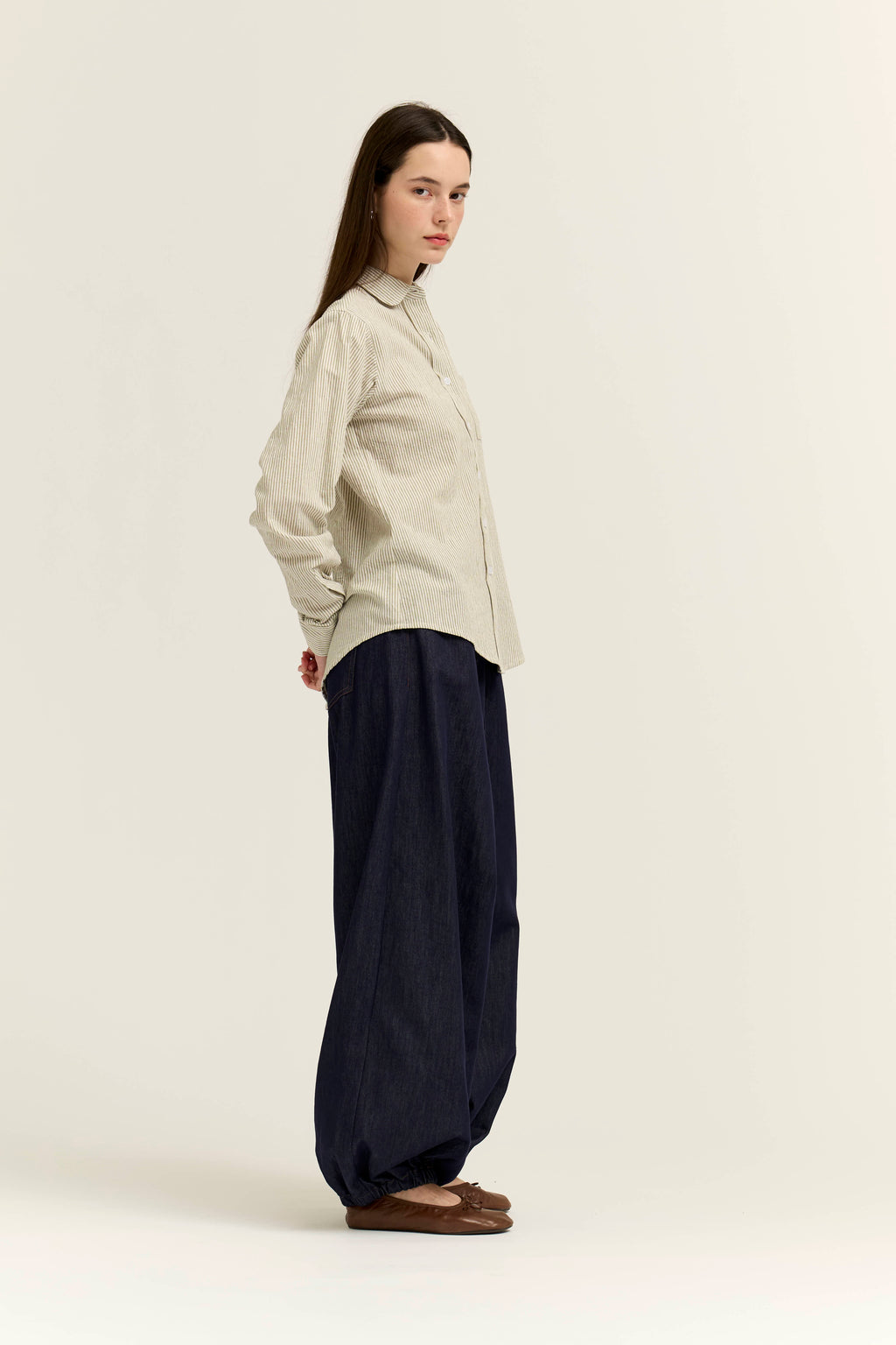 Regular Fit Cotton Stripe Shirts in Dry Herb
