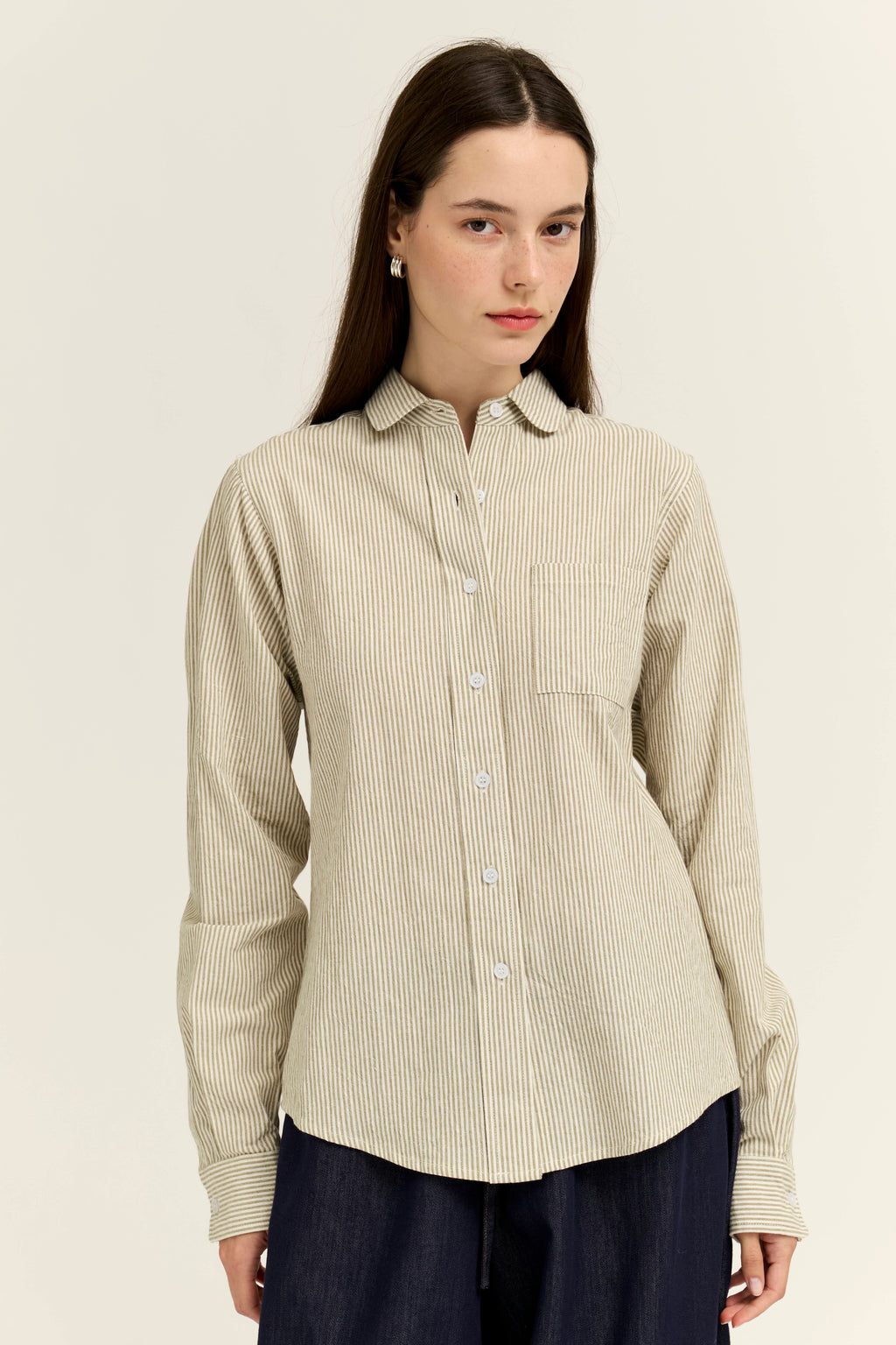 Regular Fit Cotton Stripe Shirts in Dry Herb