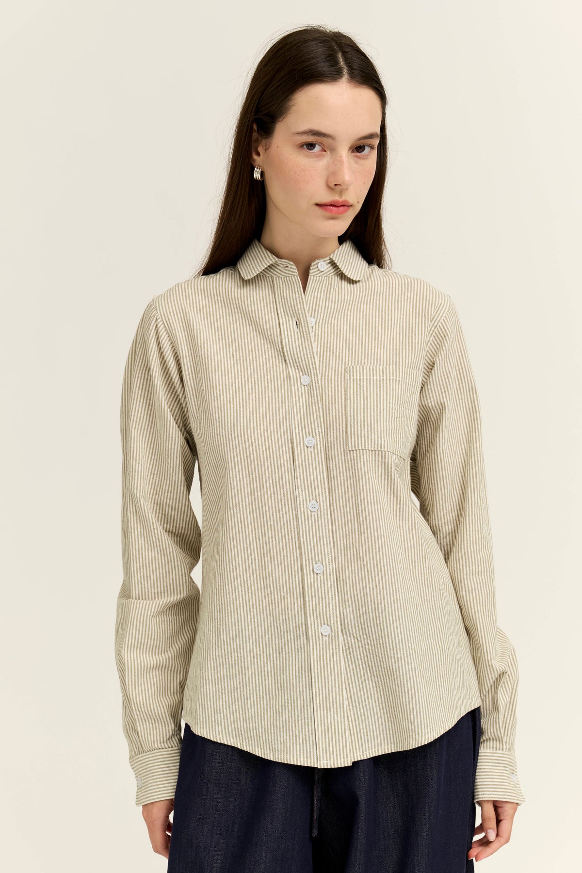 Regular Fit Cotton Stripe Shirts in Dry Herb