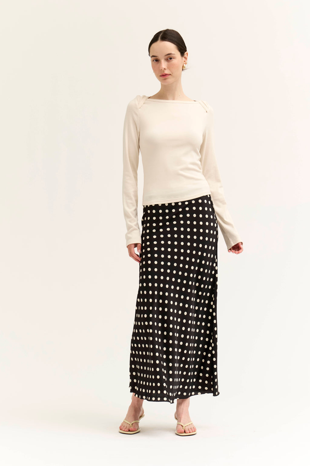Polka Dot Slip Skirt in Black Ivory