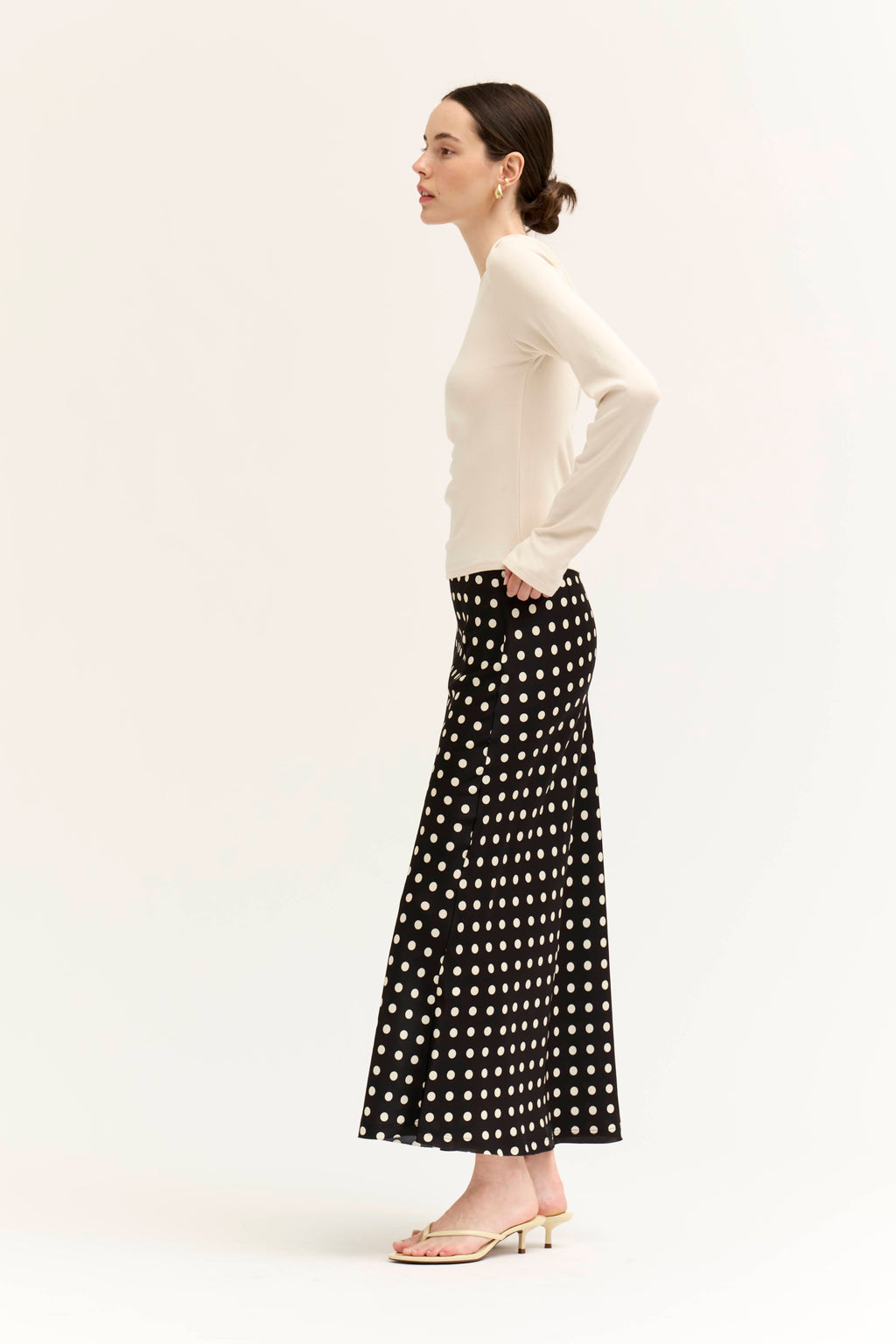Polka Dot Slip Skirt in Black Ivory