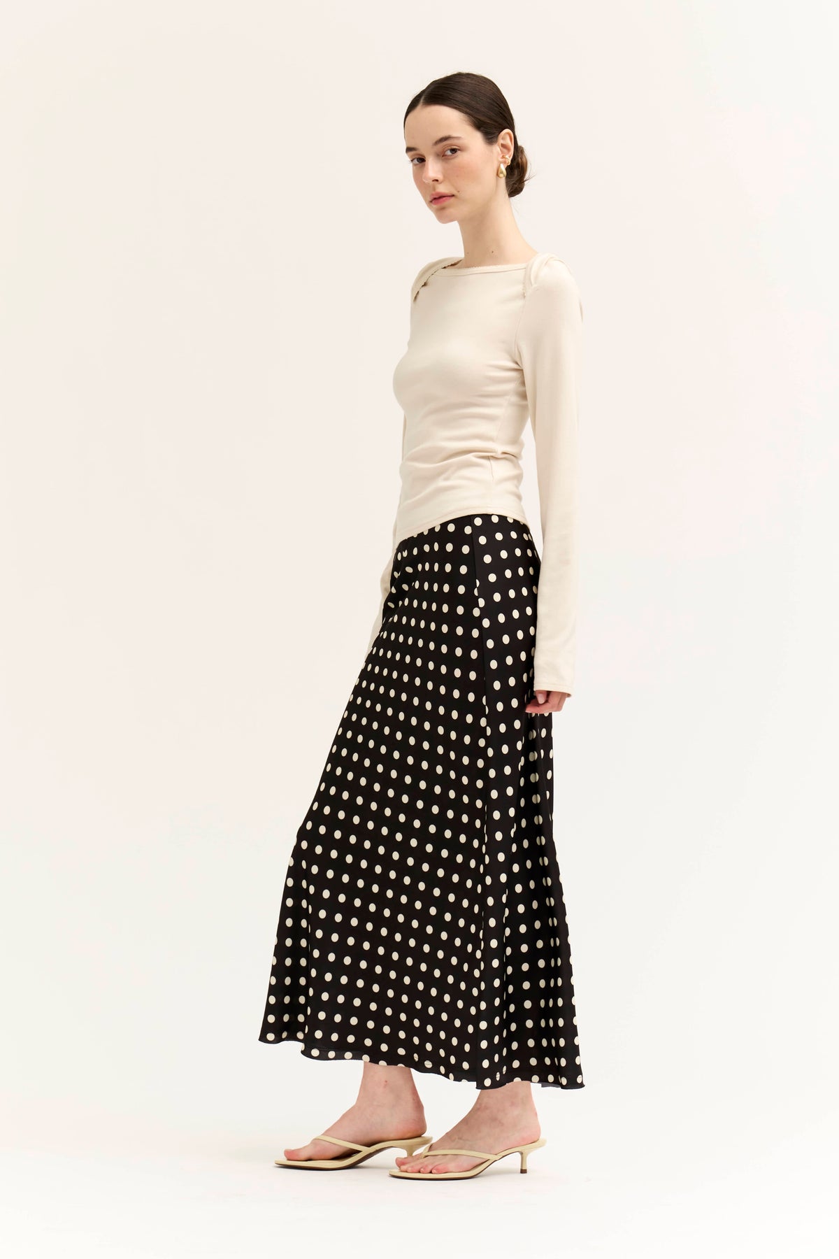 Polka Dot Slip Skirt in Black Ivory