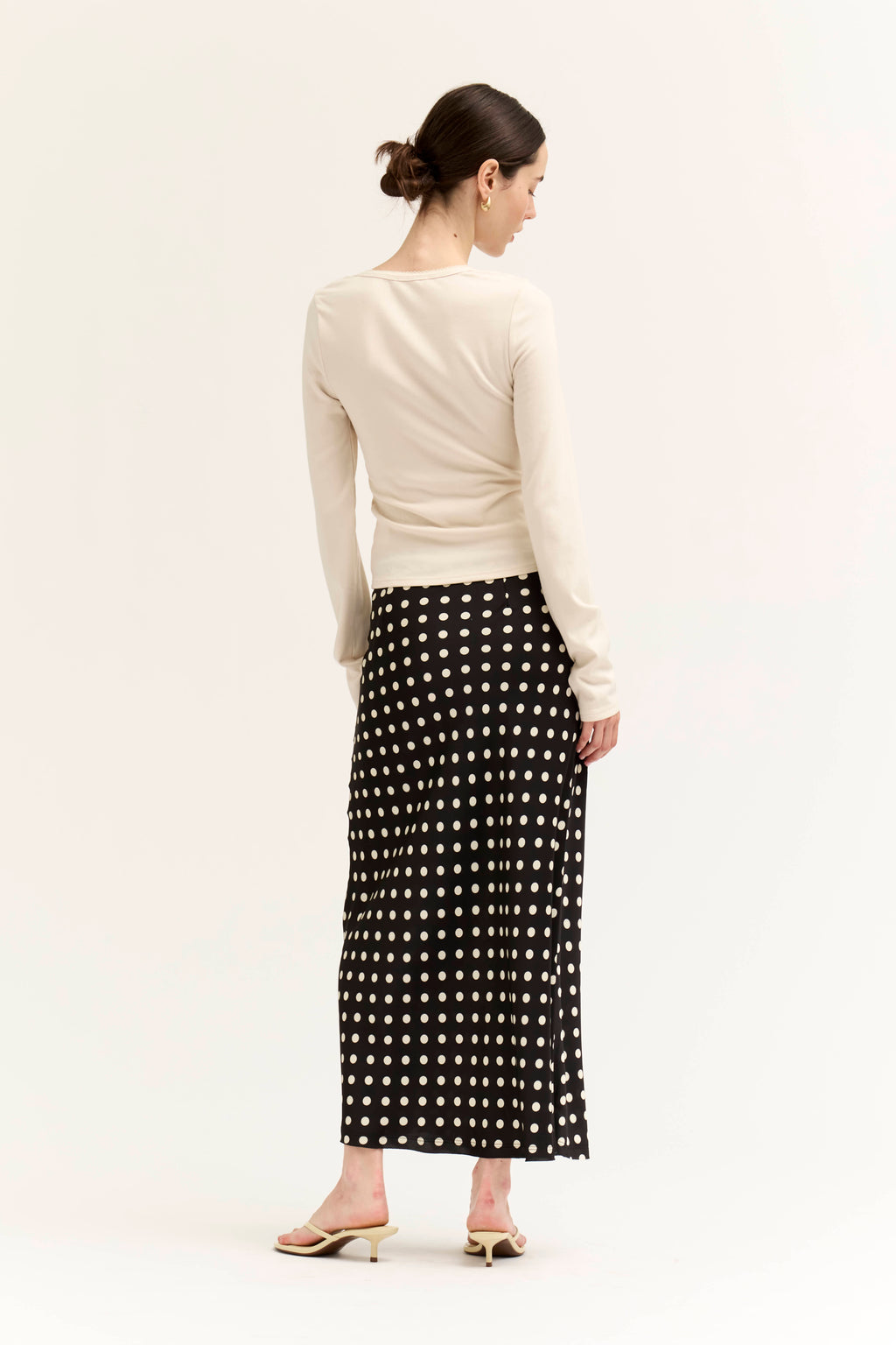 Polka Dot Slip Skirt in Black Ivory