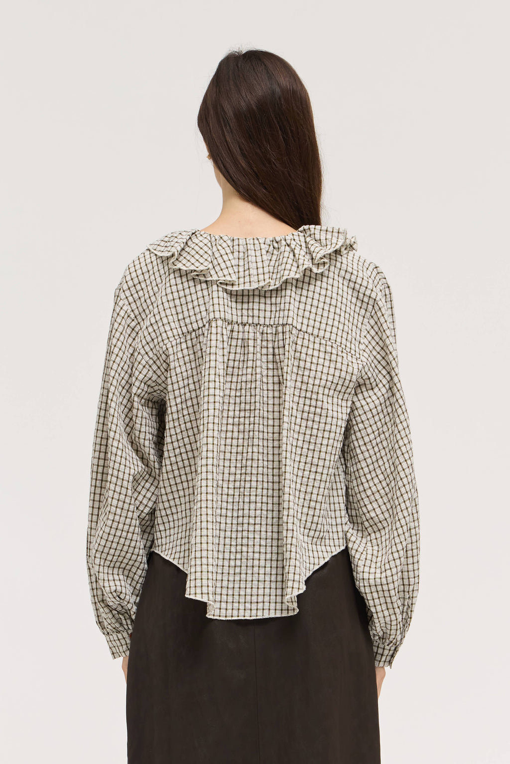 Ruffle Plaid Blouse in Olive