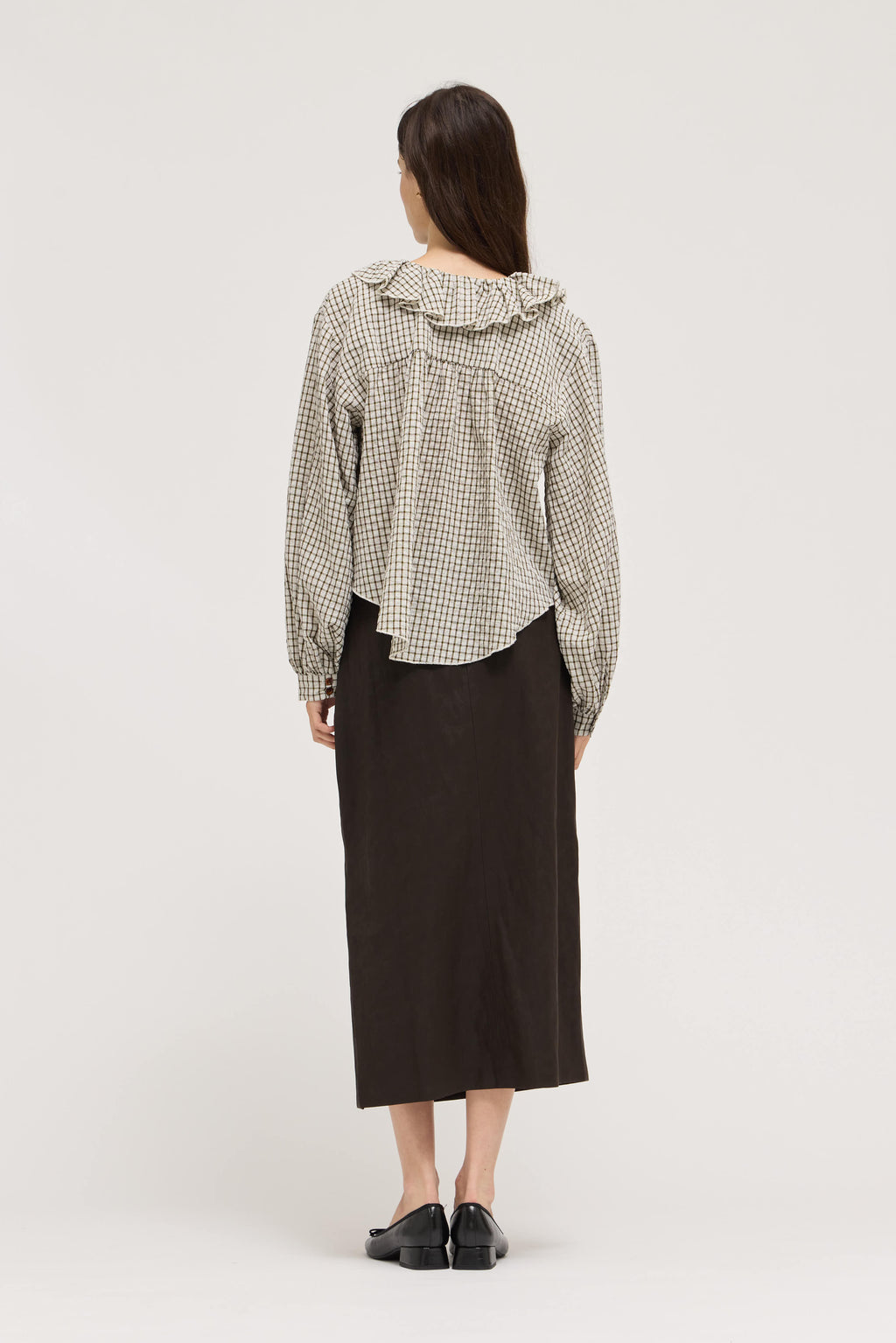 Ruffle Plaid Blouse in Olive