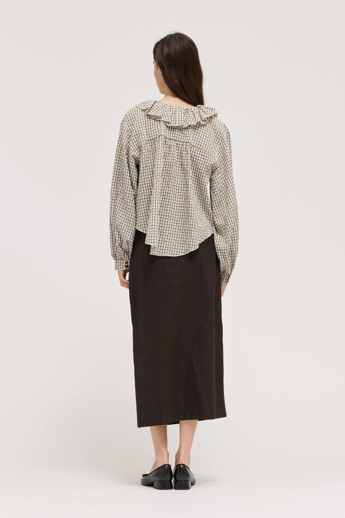 Ruffle Plaid Blouse in Olive
