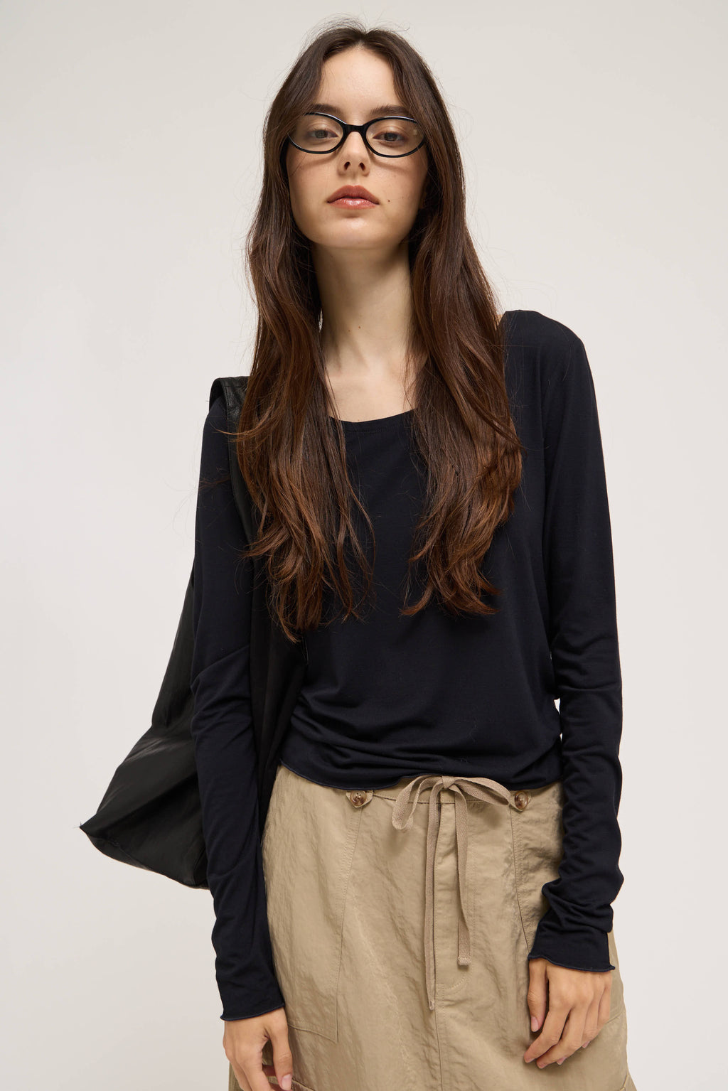 Boat Neck Jersey Top in Black