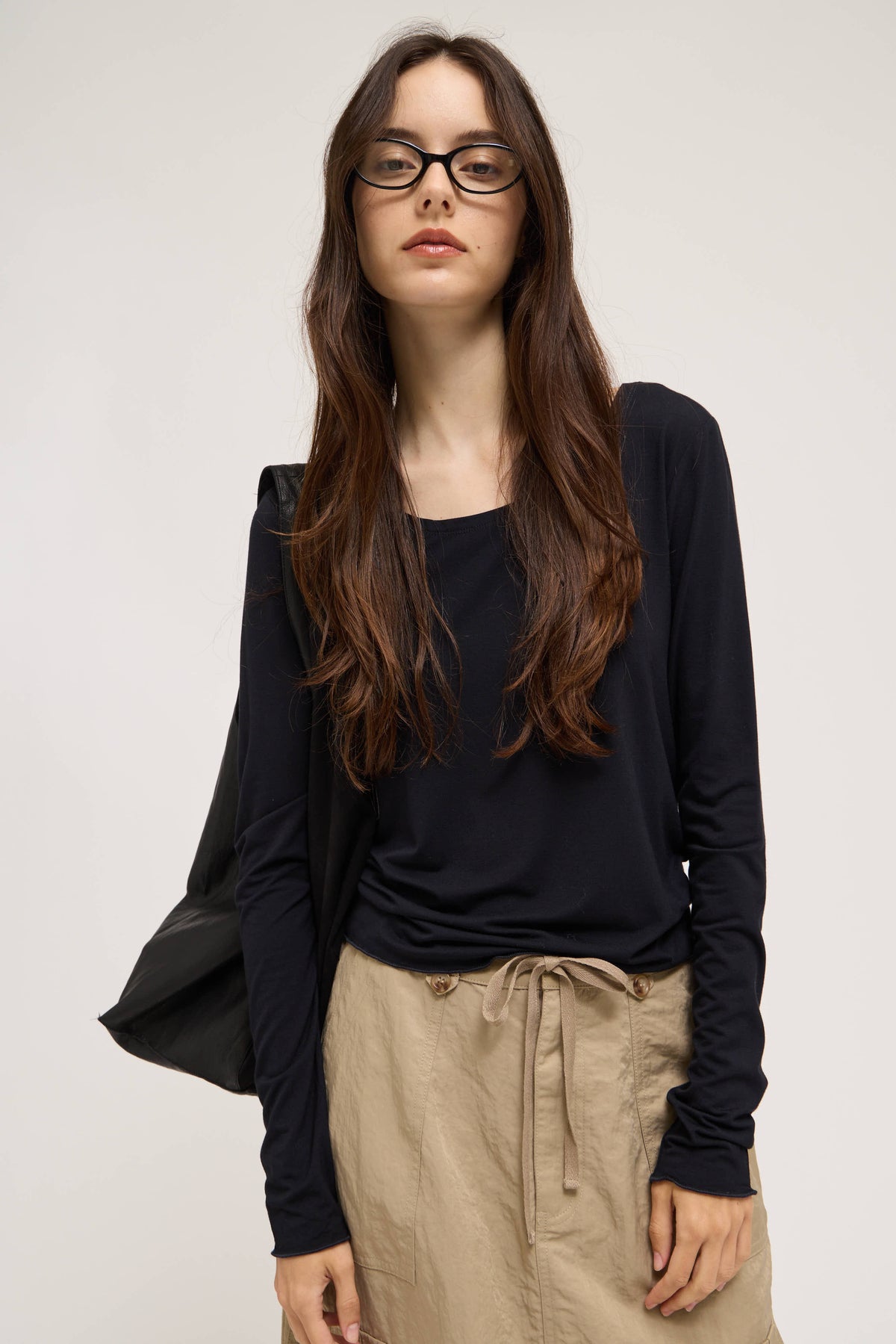 Boat Neck Jersey Top in Black