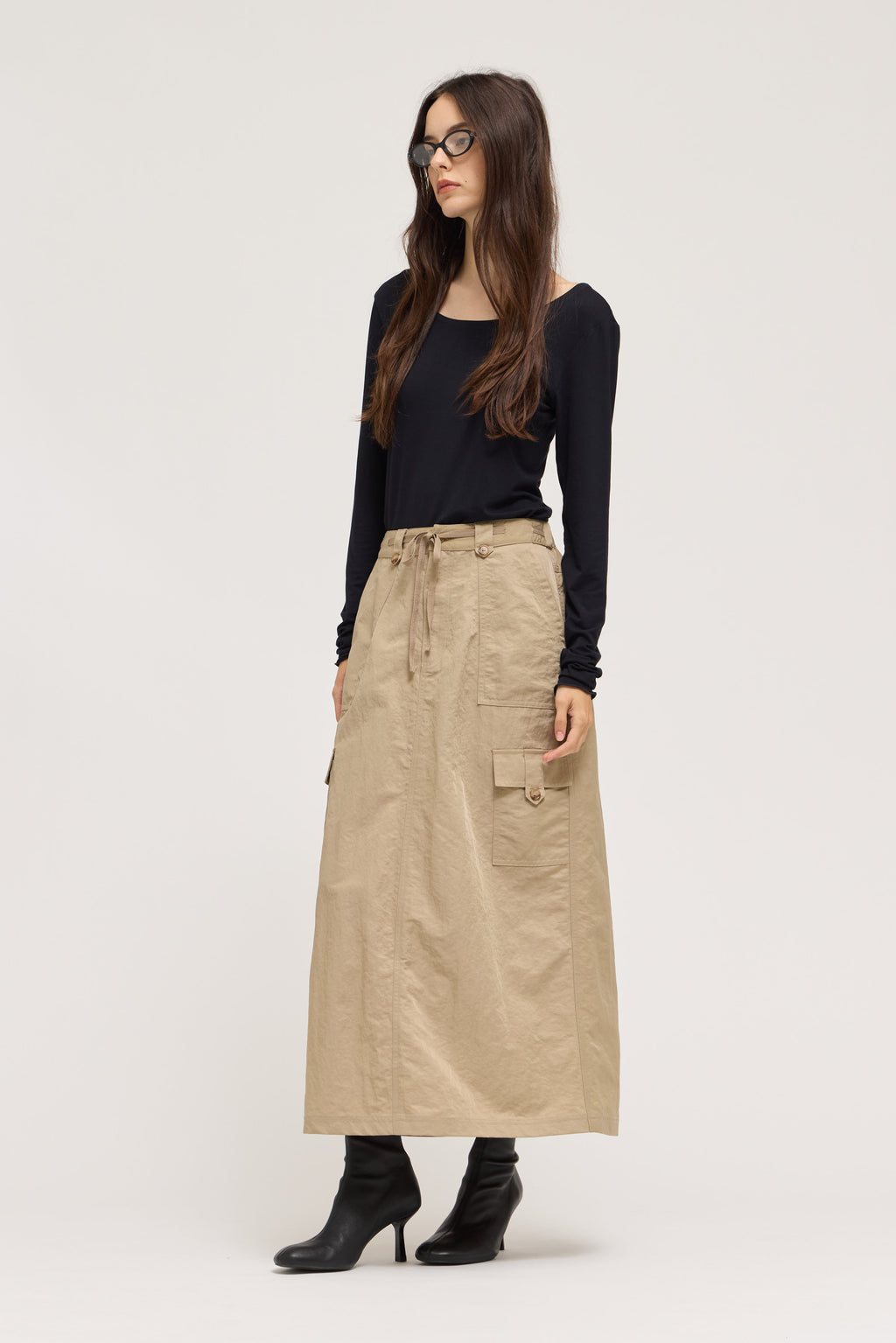 Boat Neck Jersey Top in Black