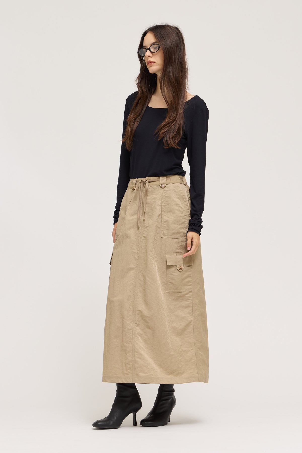 Boat Neck Jersey Top in Black