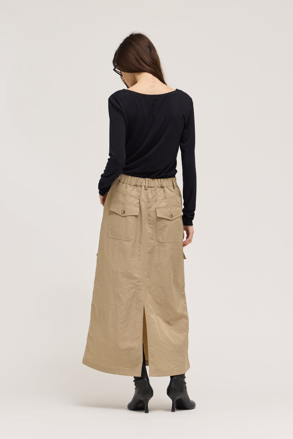 Boat Neck Jersey Top in Black