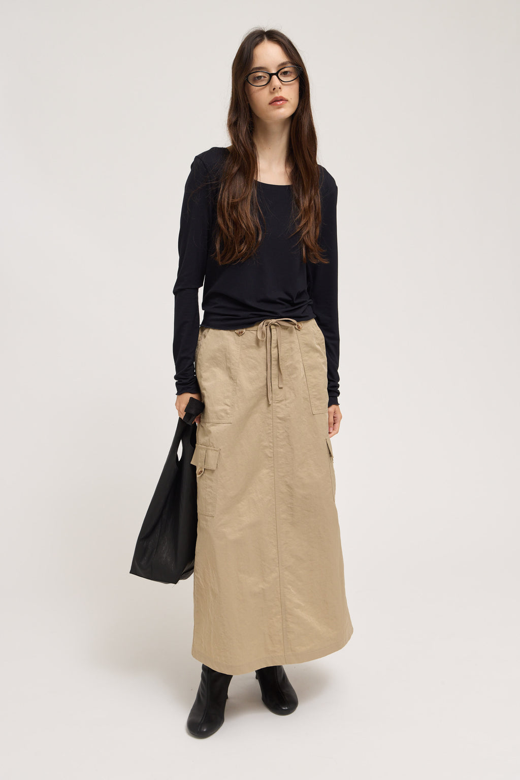 Boat Neck Jersey Top in Black