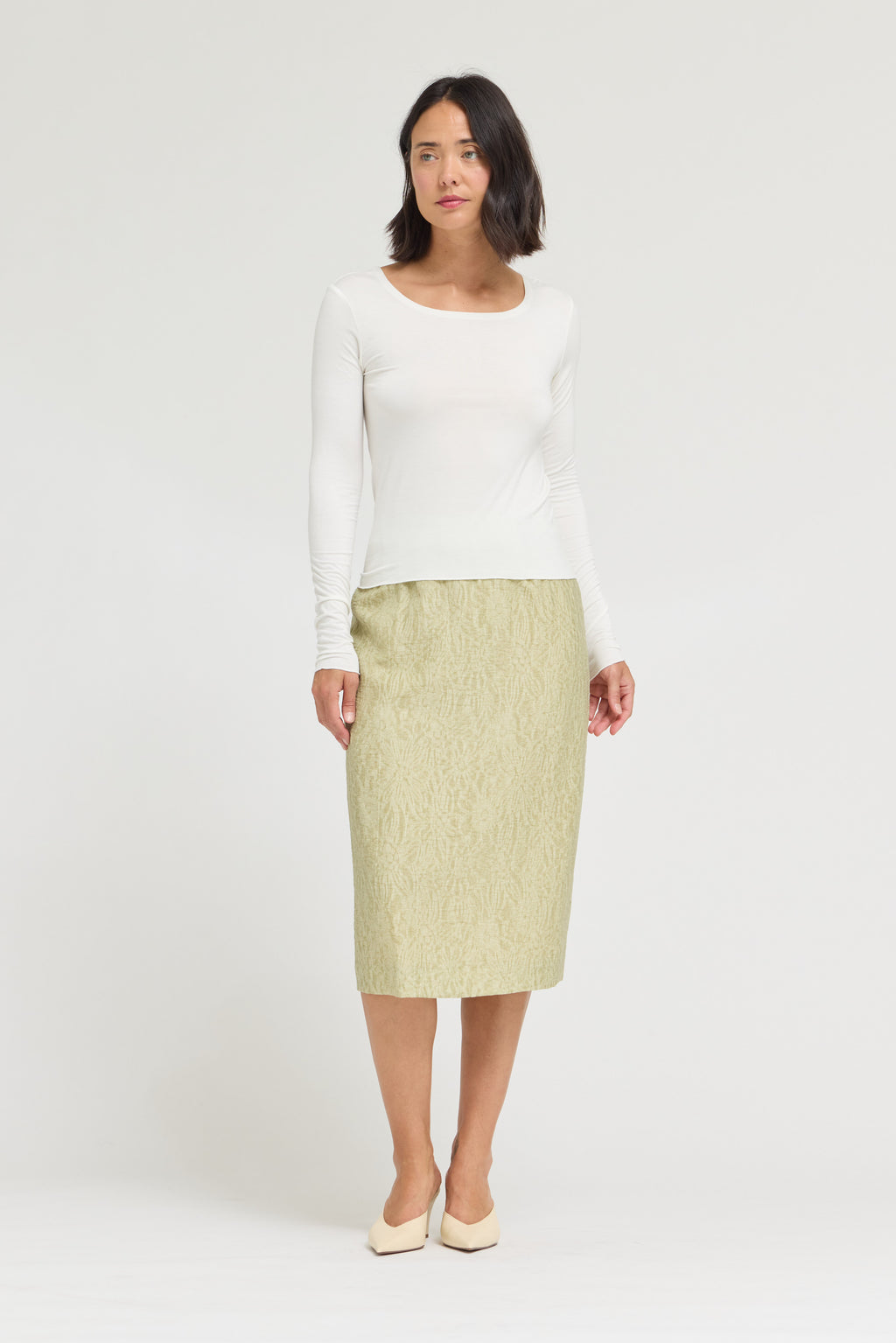 Boat Neck Jersey Top in Offwhite