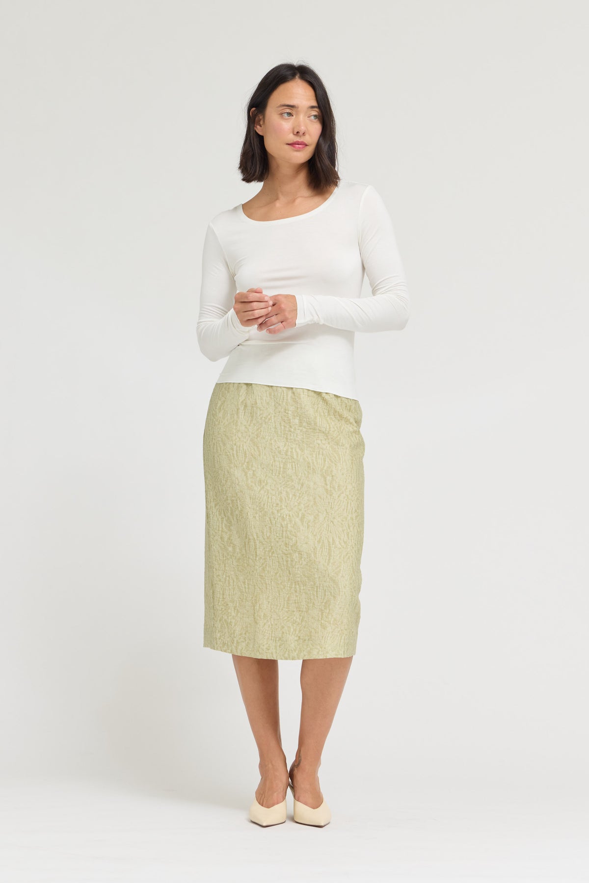 Boat Neck Jersey Top in Offwhite