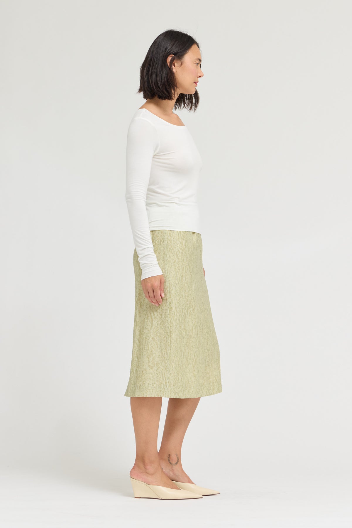 Boat Neck Jersey Top in Offwhite