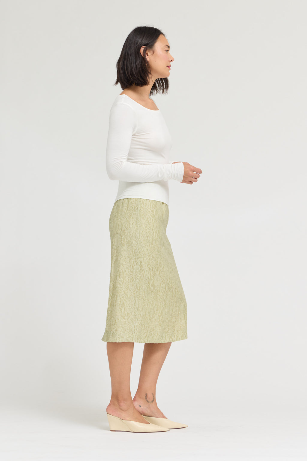 Boat Neck Jersey Top in Offwhite