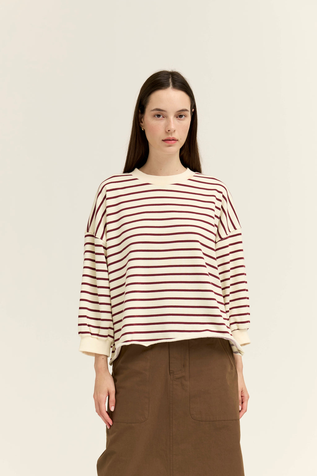 Easy Fit Stripe Sweatshirt in Cream Brick