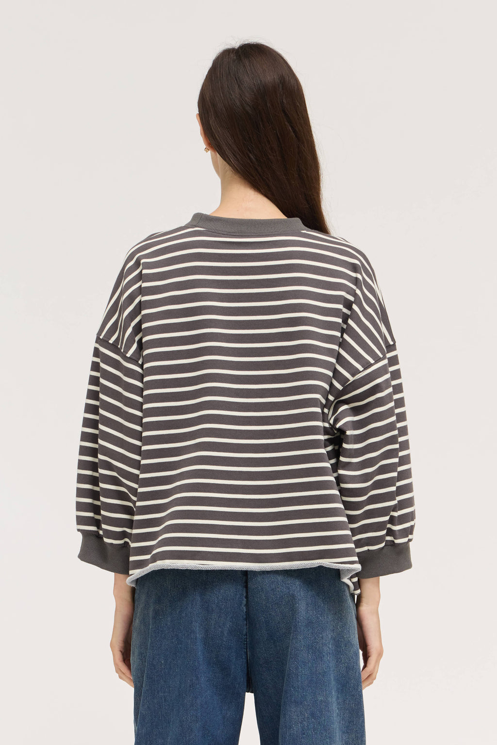 Easy Fit Stripe Sweatshirt in Steel Cream