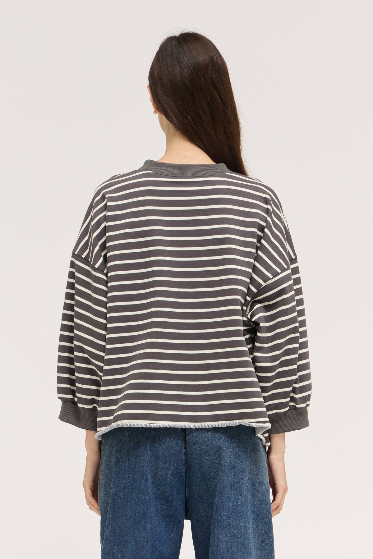 Easy Fit Stripe Sweatshirt in Steel Cream