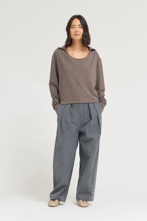 Hem Opening Button Detail Loose Fit Pants in Ash Charcoal