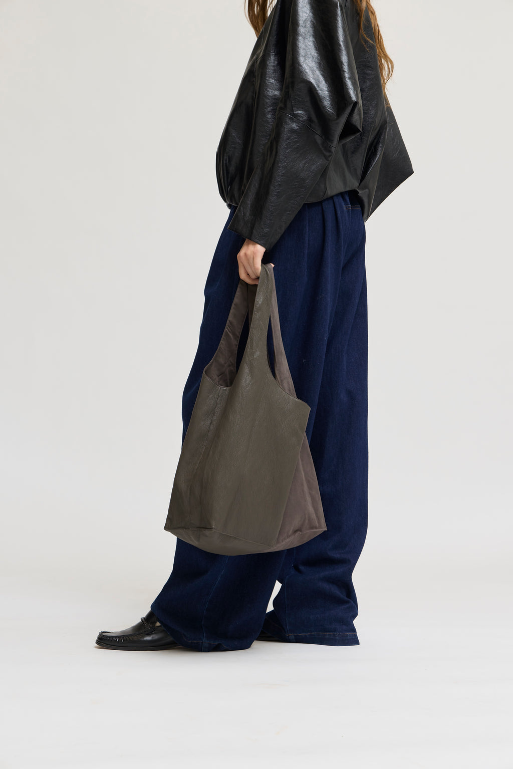Vegan Leather Suede Bag in Ash Olive