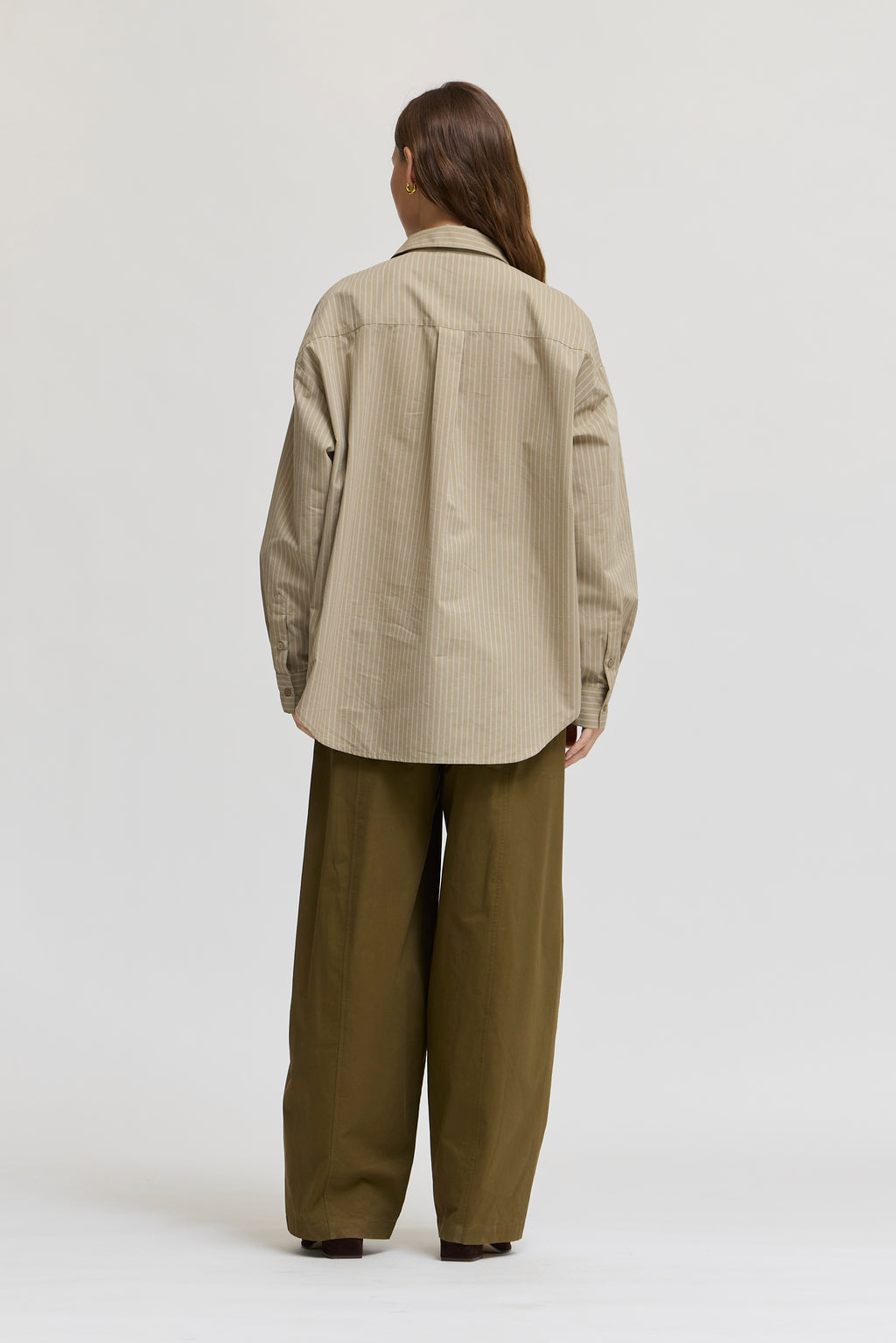Stripe Loose Fit Button Up Shirts in Beige