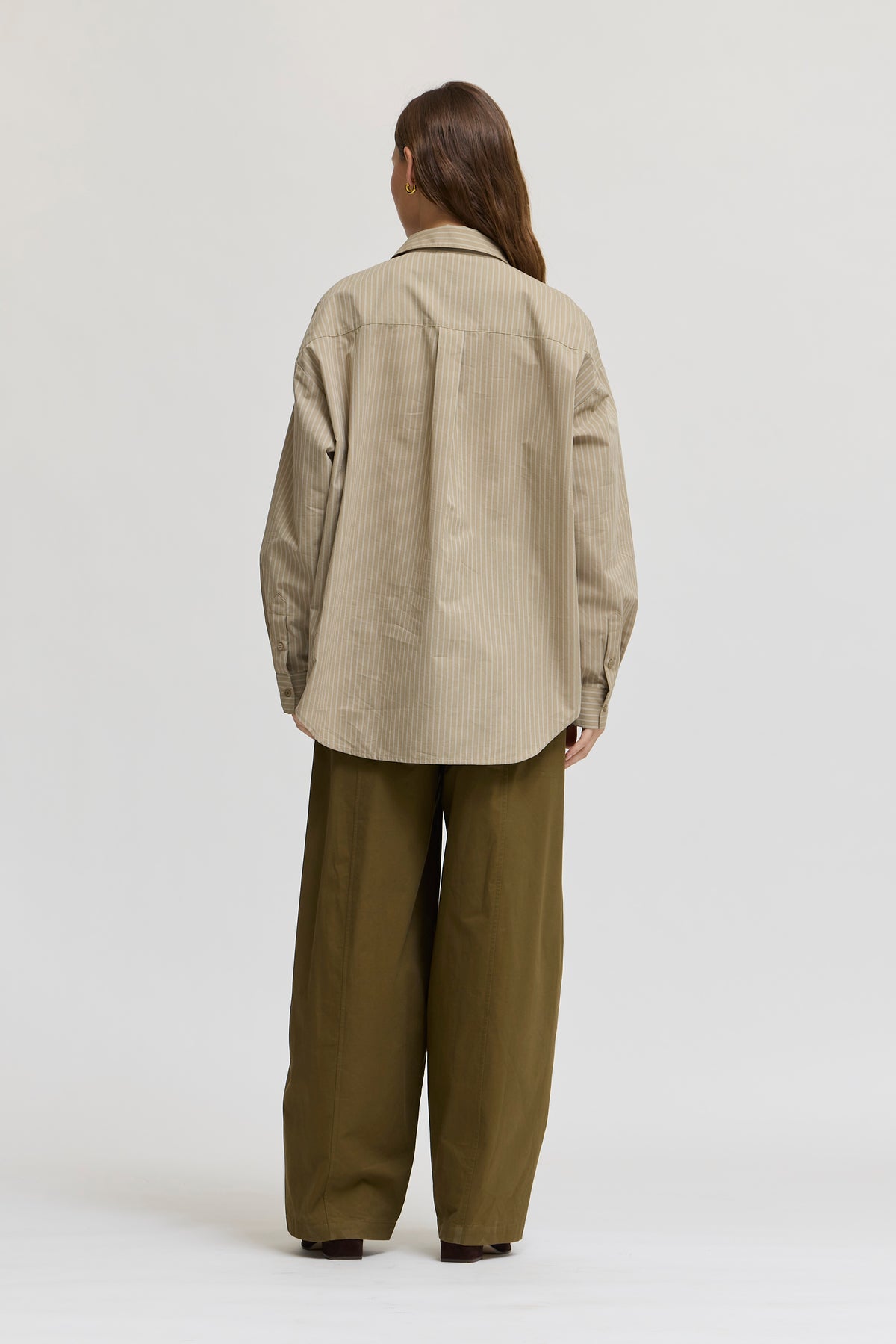 Stripe Loose Fit Button Up Shirts in Beige