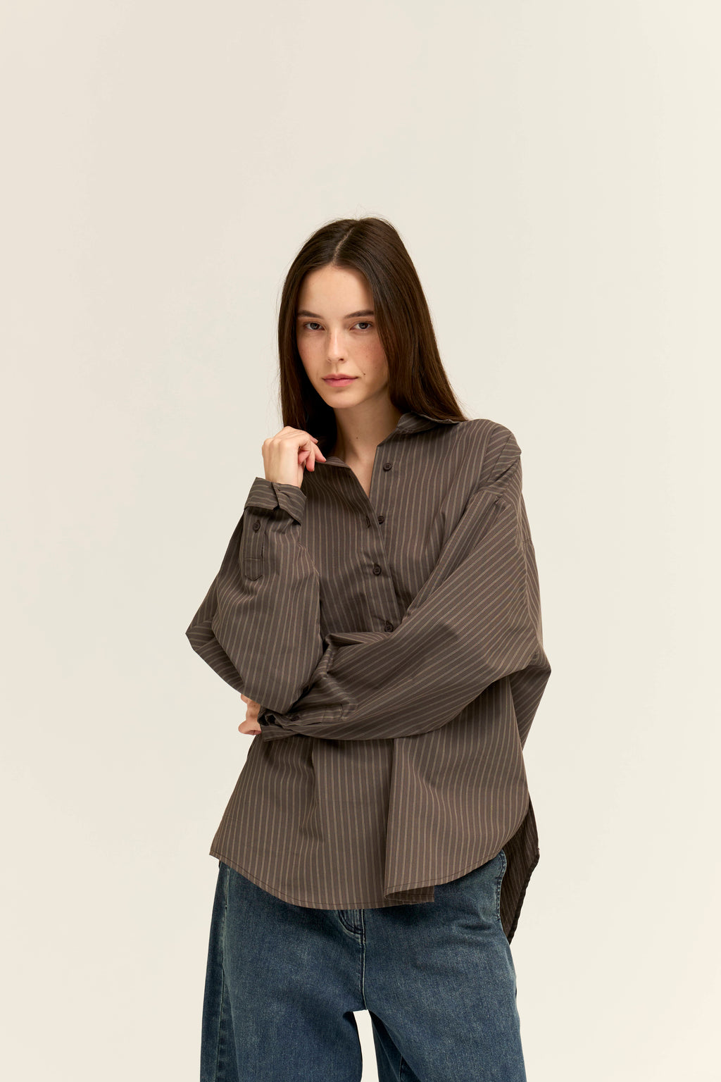 Stripe Loose Fit Button Up Shirts in Dark Grey